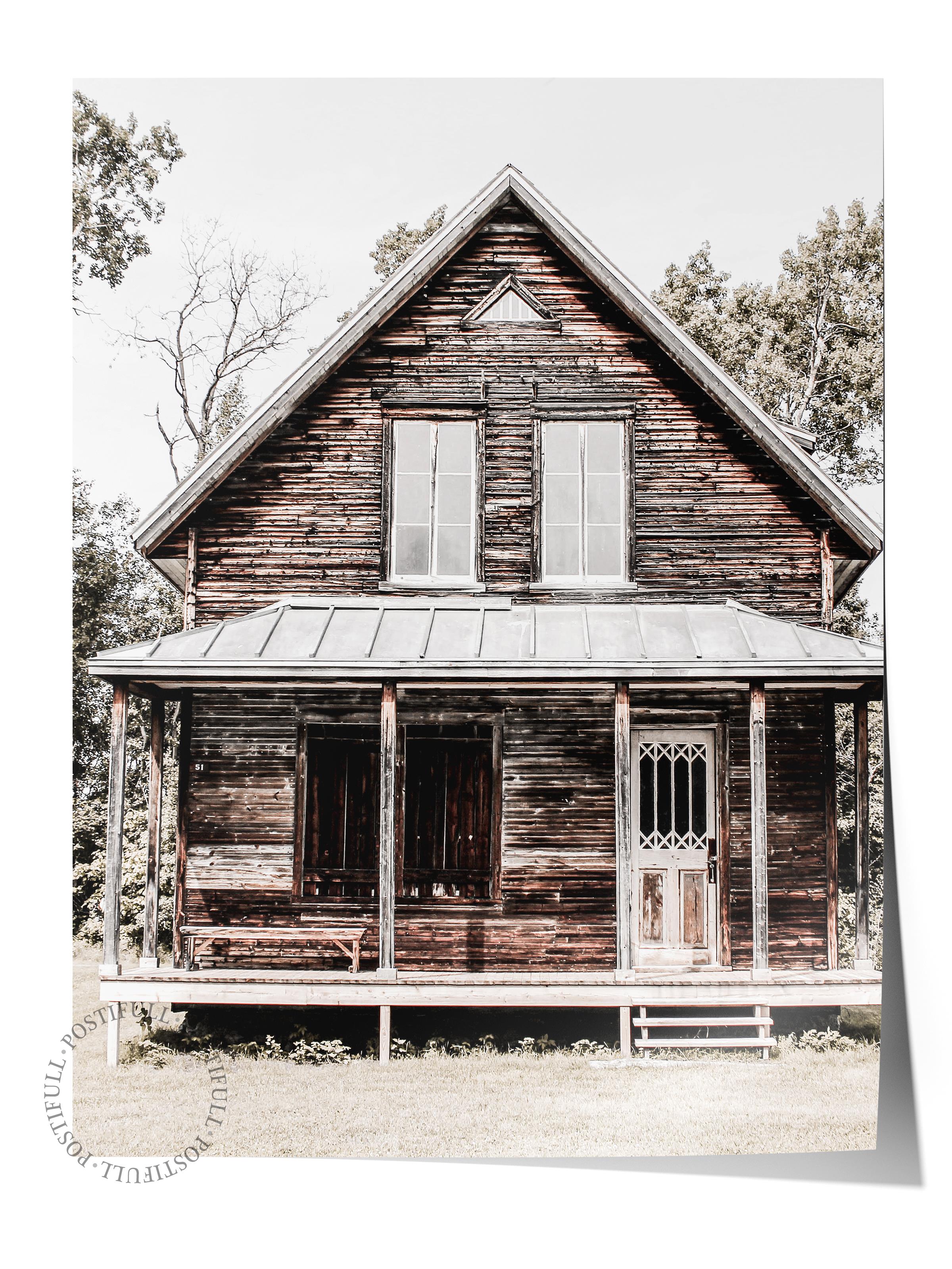 Rustic Çerçevesiz Poster, İskandinav Kahverengi Poster, NO:266 Ahşap Ev Fotoğraf, Dikey