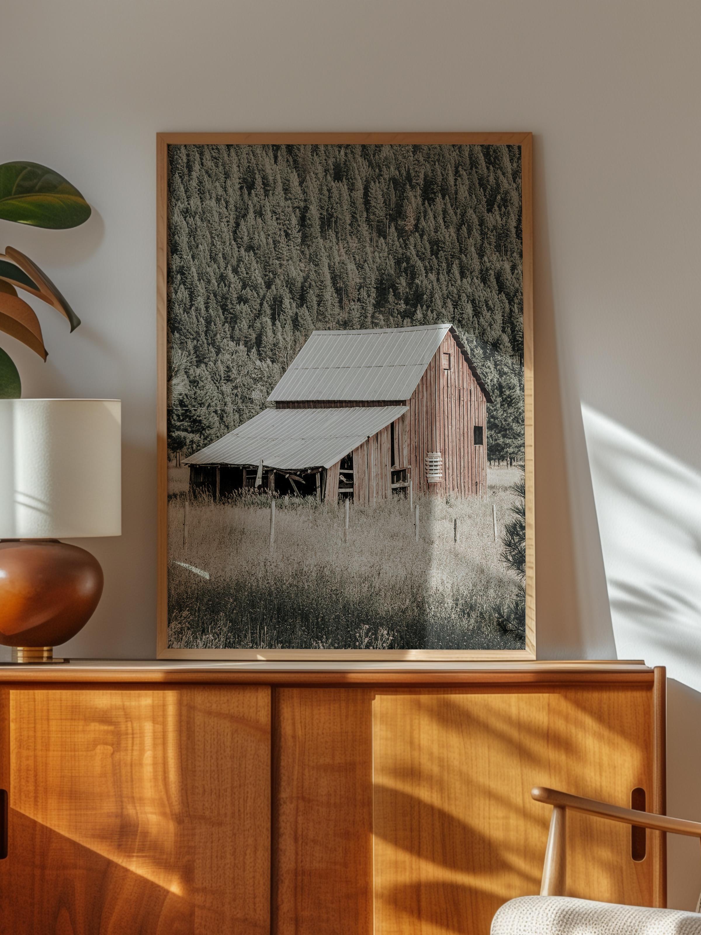 Rustic Çerçevesiz Poster, İskandinav Kahverengi Poster, NO:267 Ahşap Kulübe Fotoğraf, Dikey