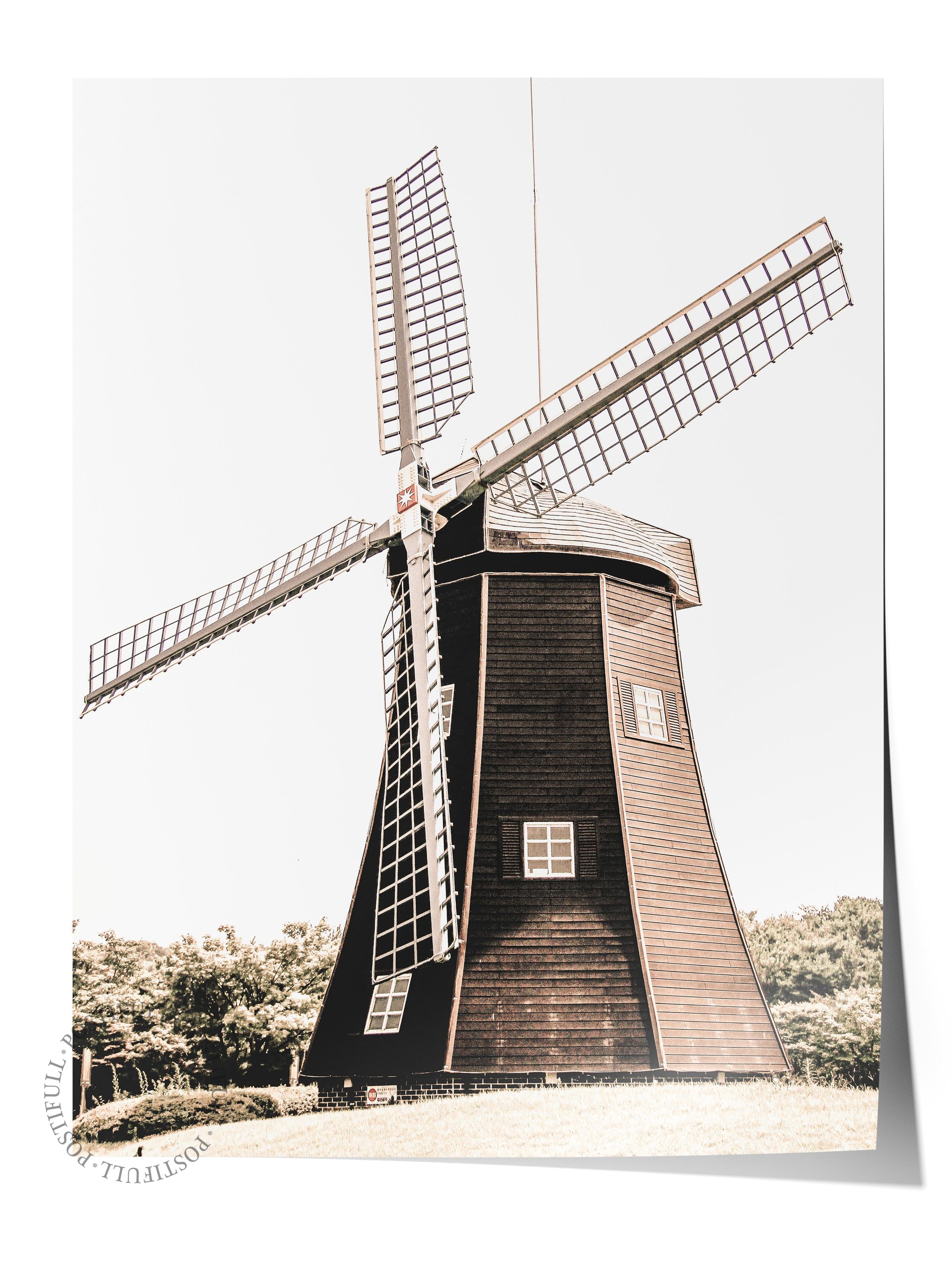 Rustic Çerçevesiz Poster, İskandinav Kahverengi Poster, NO:272 Eski Değirmen Fotoğraf, Dikey