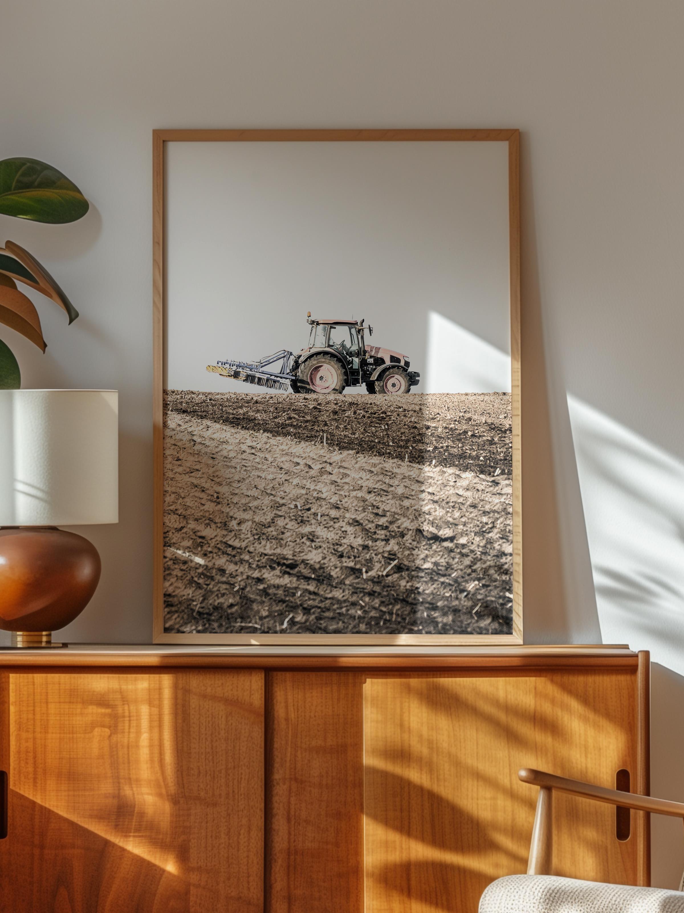 Rustic Çerçevesiz Poster, İskandinav Kahverengi Poster, NO:274 Traktör Fotoğraf, Dikey