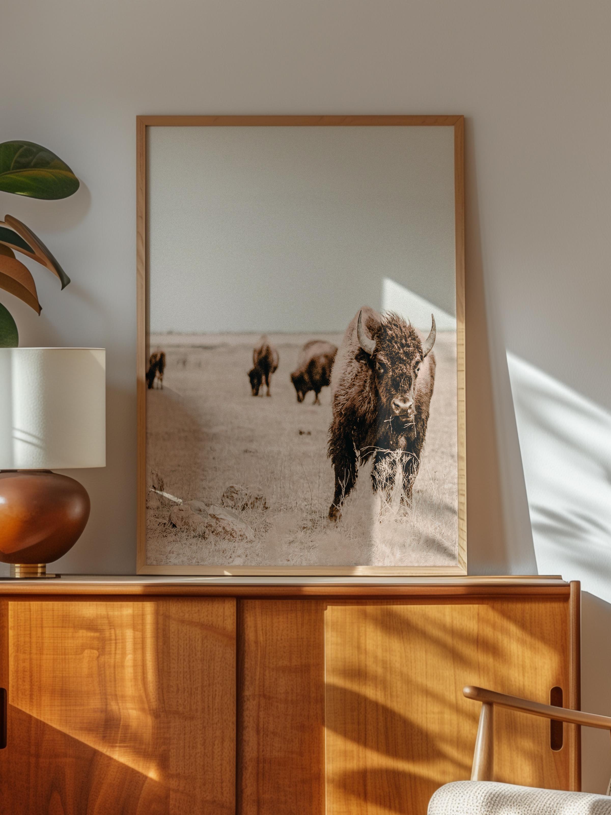 Rustic Çerçevesiz Poster, İskandinav Kahverengi Poster, NO:277 Bufalo Fotoğraf, Dikey