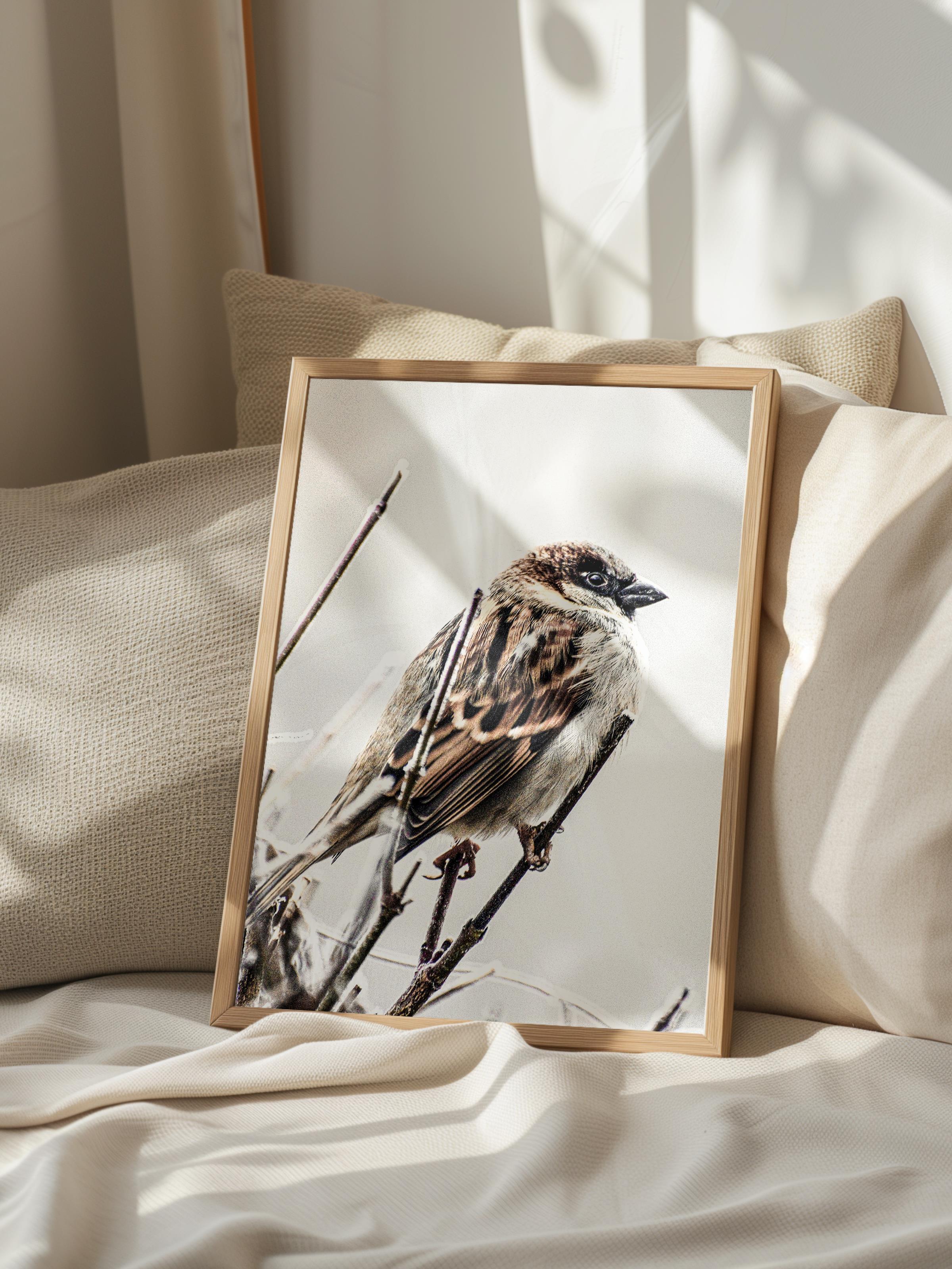 Rustic Çerçevesiz Poster, İskandinav Kahverengi Poster, NO:280 Kuş Fotoğraf, Dikey