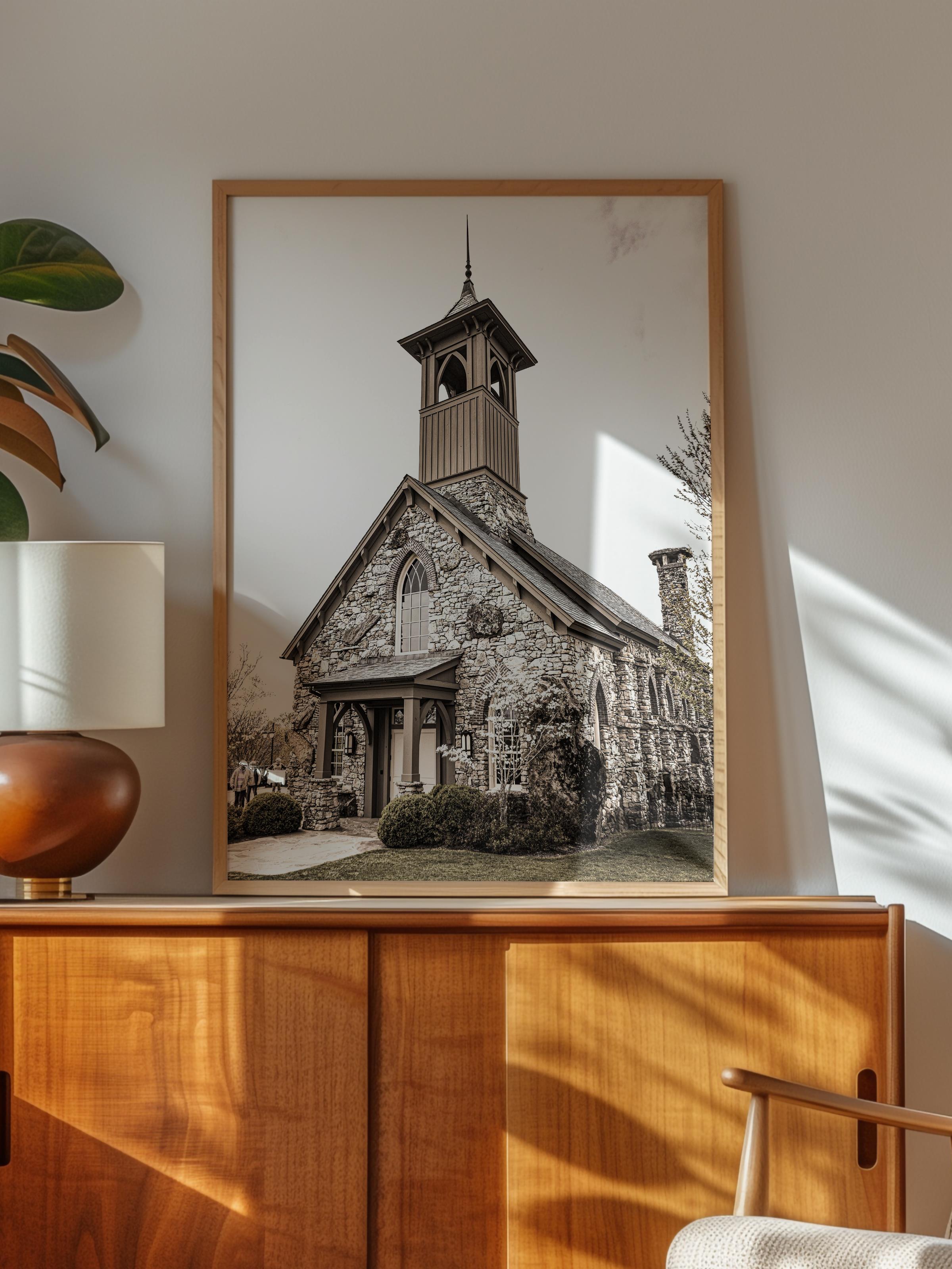 Rustic Çerçevesiz Poster, İskandinav Kahverengi Poster, NO:281 Kilise Fotoğraf, Dikey