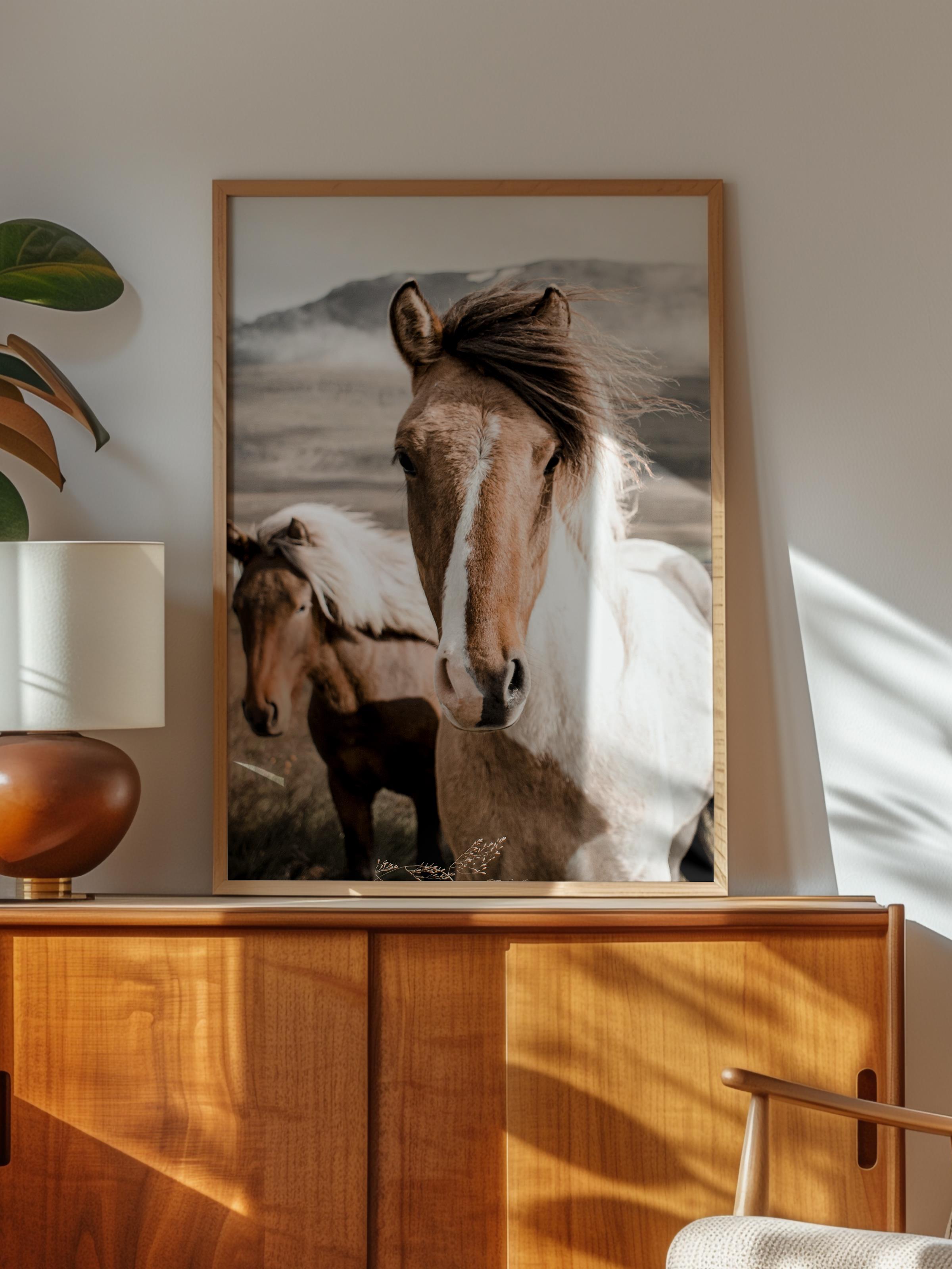 Rustic Çerçevesiz Poster, İskandinav Kahverengi Poster, NO:282 Atlar Fotoğraf, Dikey