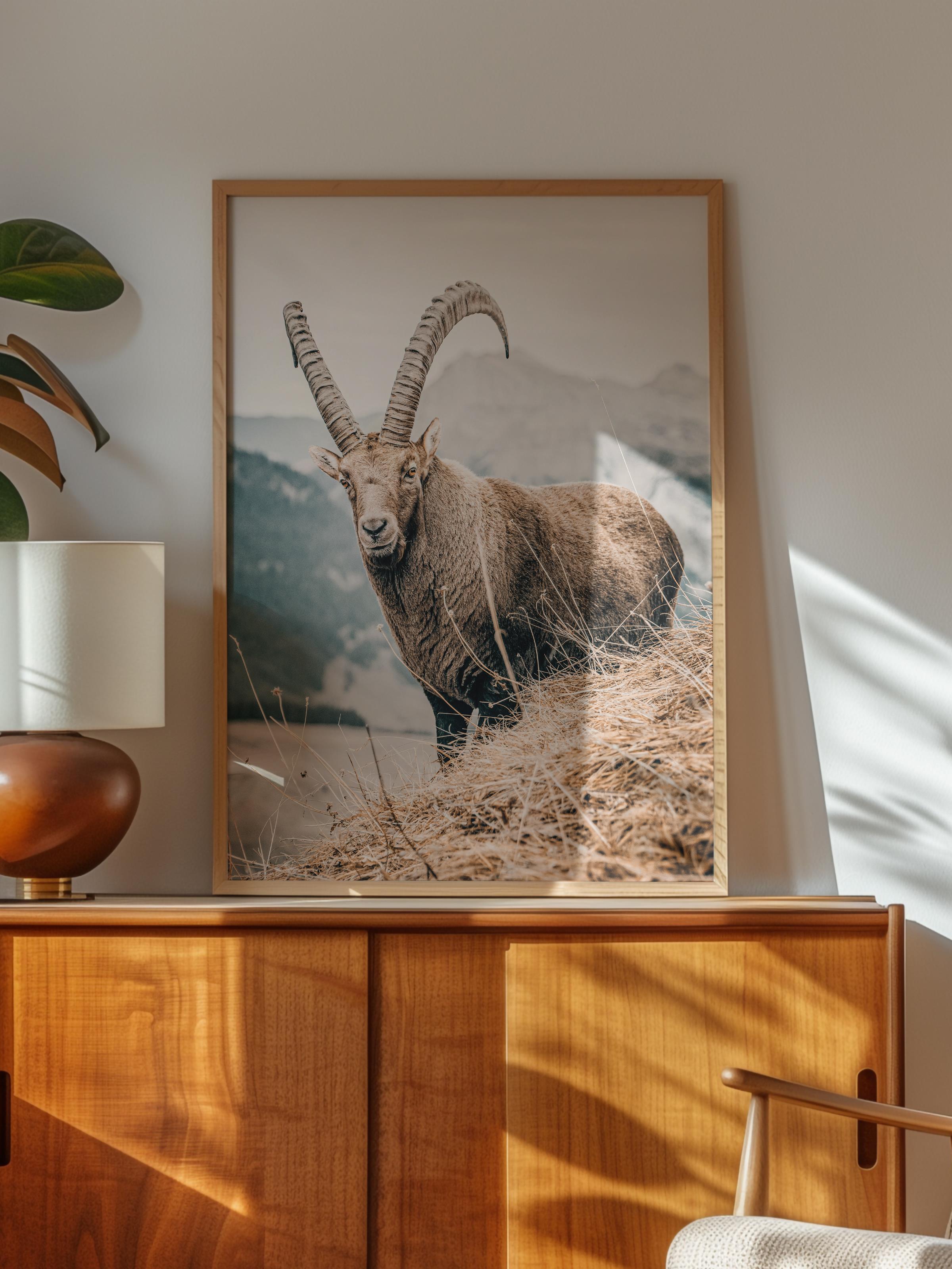 Rustic Çerçevesiz Poster, İskandinav Kahverengi Poster, NO:283 Keçi Fotoğraf, Dikey