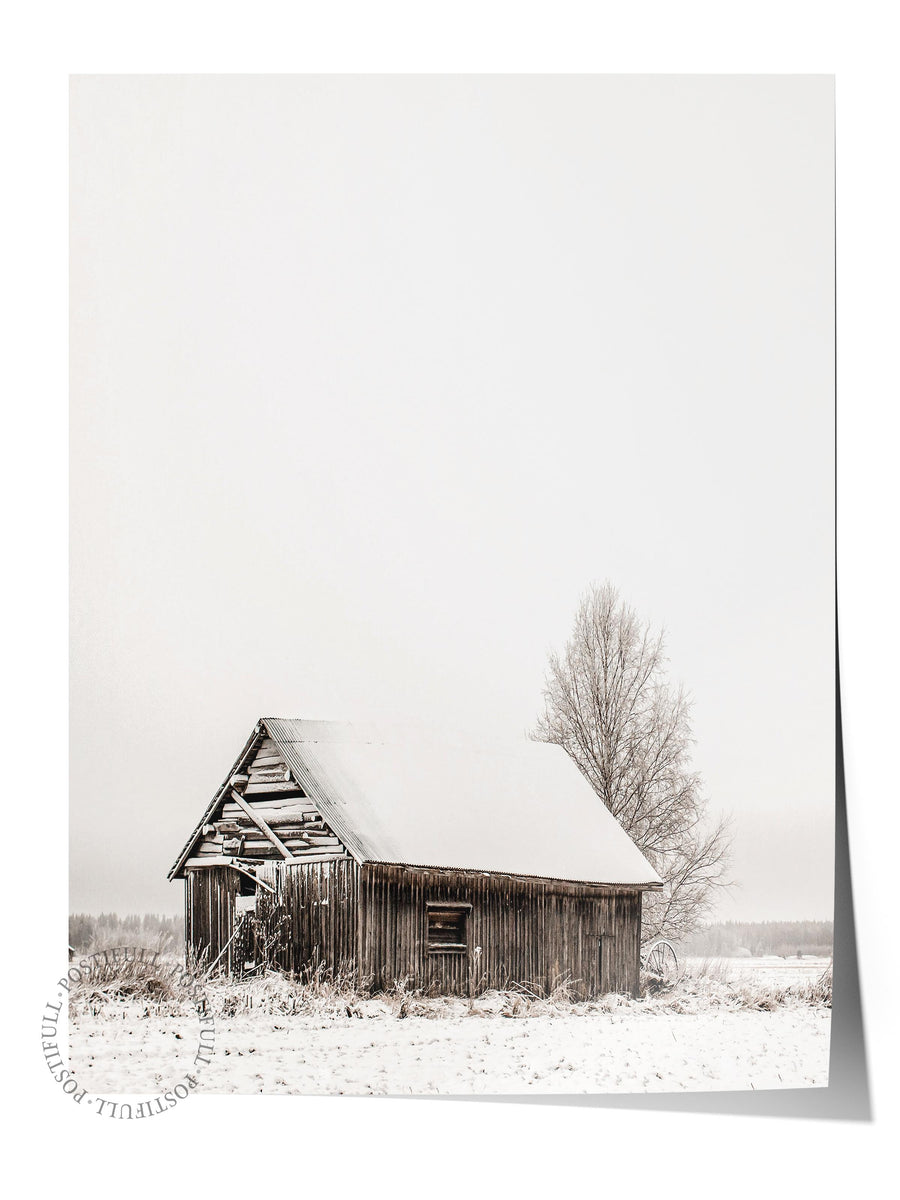 Kır Evi ve Kış Manzarası Rustic Çerçevesiz Poster