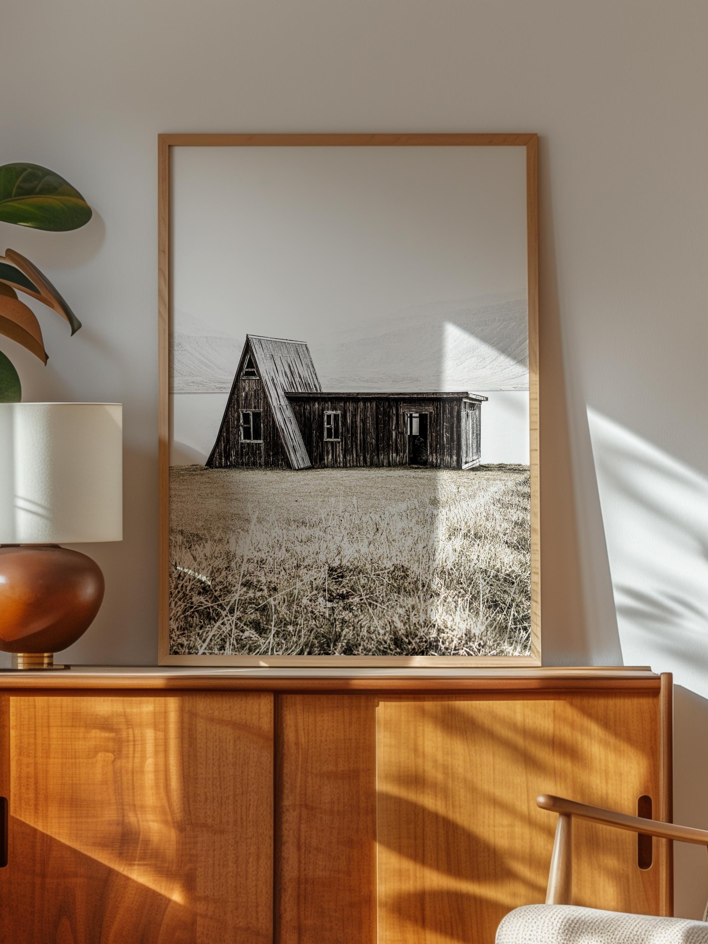 Rustic Çerçevesiz Poster, İskandinav Kahverengi Poster, NO:288 Kulübe Fotoğraf, Dikey