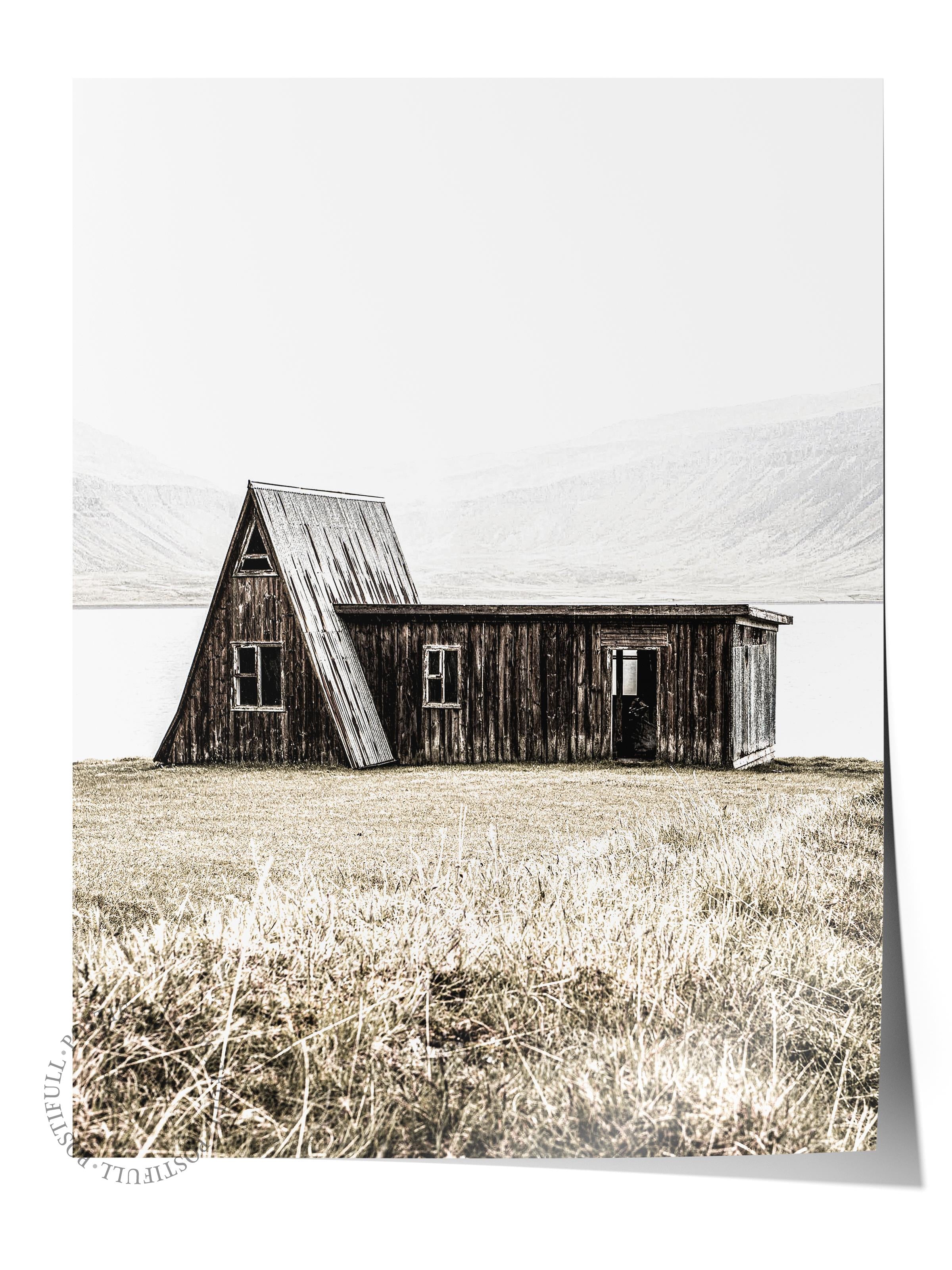 Rustic Çerçevesiz Poster, İskandinav Kahverengi Poster, NO:288 Kulübe Fotoğraf, Dikey