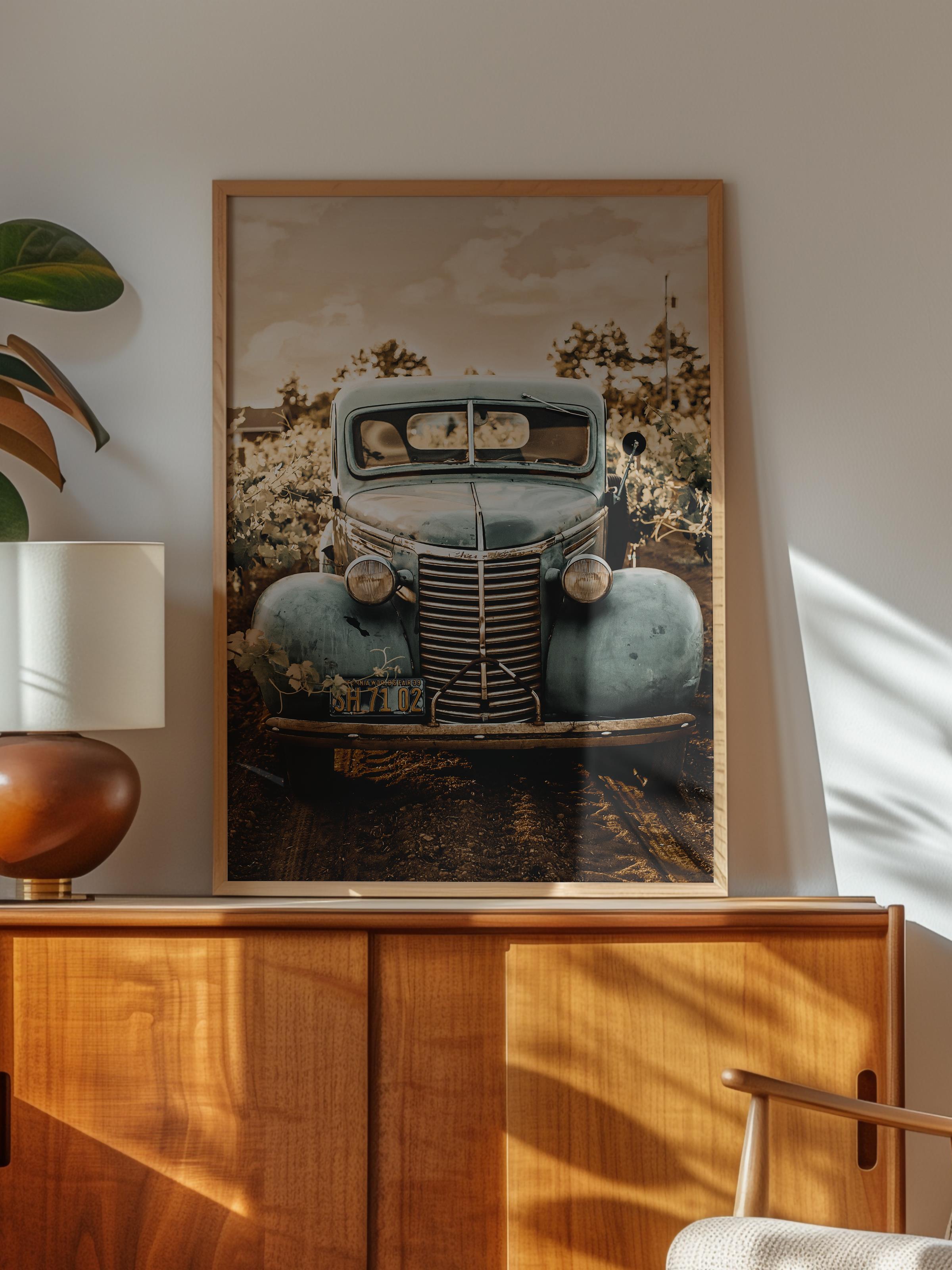 Rustic Çerçevesiz Poster, İskandinav Kahverengi Poster, NO:29 Eski Kamyon Fotoğraf, Dikey