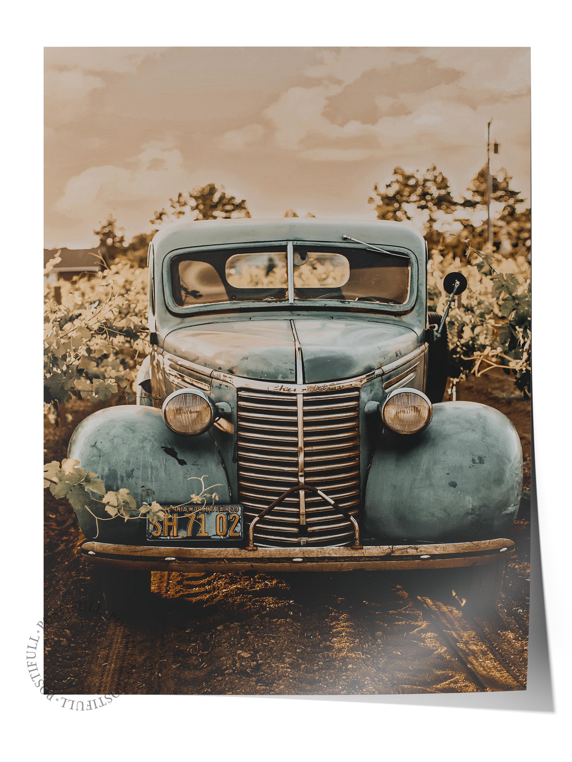 Rustic Çerçevesiz Poster, İskandinav Kahverengi Poster, NO:29 Eski Kamyon Fotoğraf, Dikey