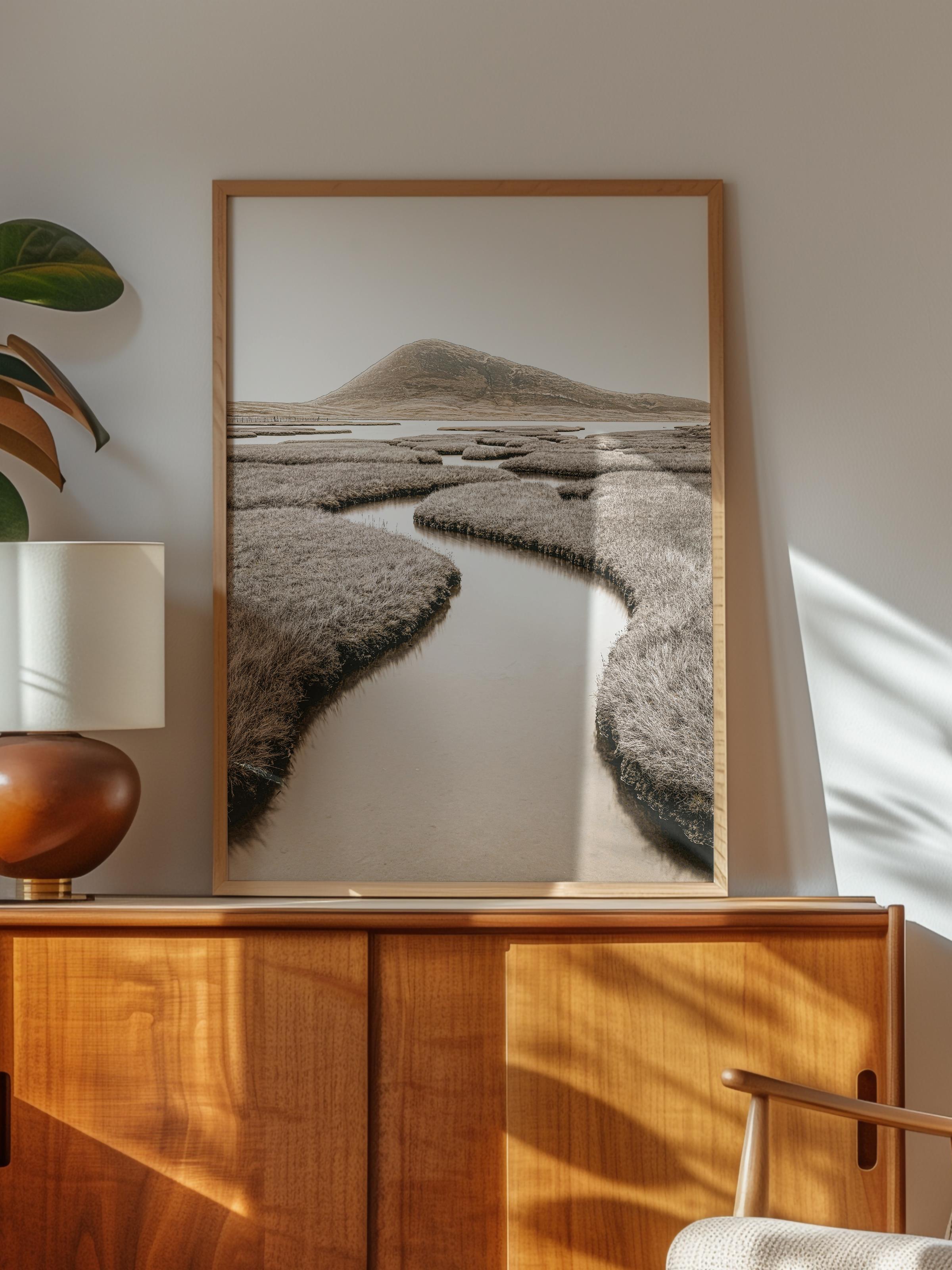 Rustic Çerçevesiz Poster, İskandinav Kahverengi Poster, NO:291 Nehir ve Tarlalar Fotoğraf, Dikey