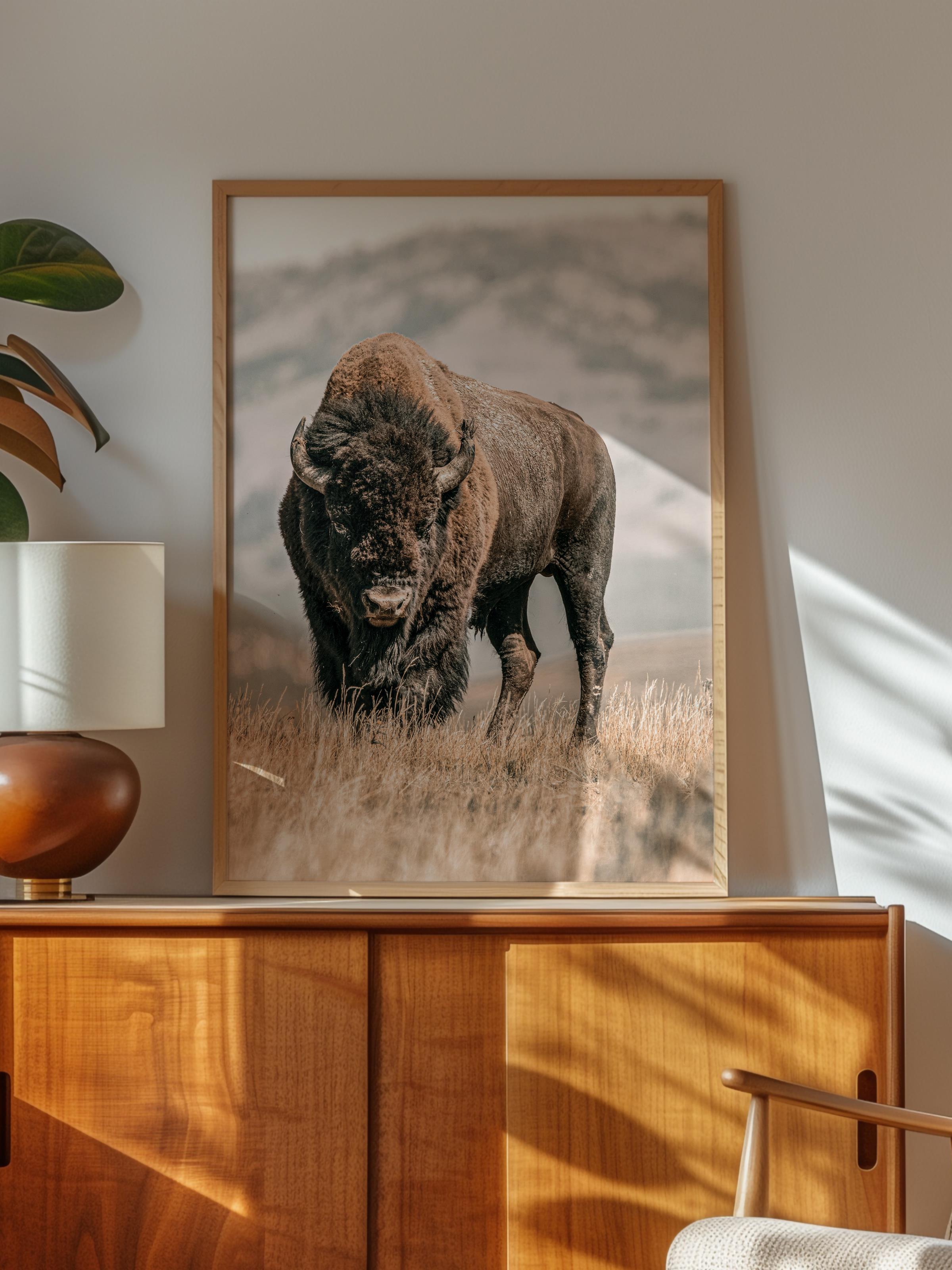 Rustic Çerçevesiz Poster, İskandinav Kahverengi Poster, NO:294 Bufalo Fotoğraf, Dikey