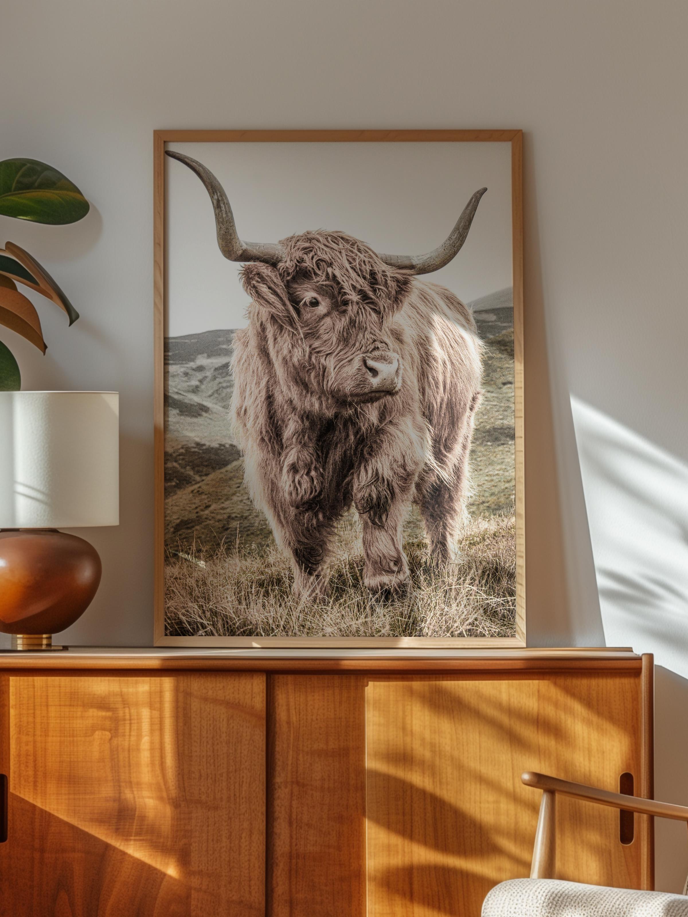 Rustic Çerçevesiz Poster, İskandinav Kahverengi Poster, NO:297 Bufalo Fotoğraf, Dikey