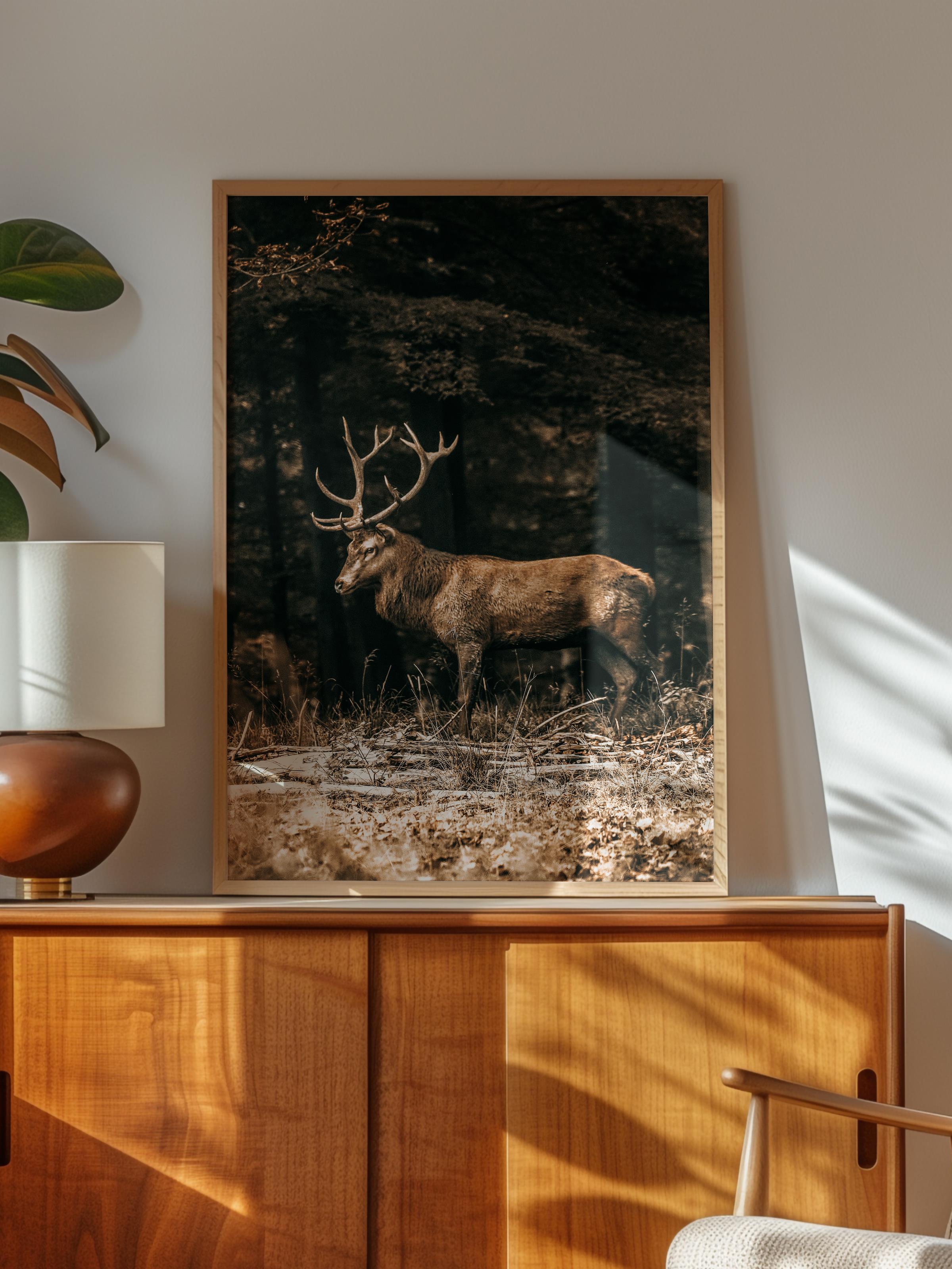 Rustic Çerçevesiz Poster, İskandinav Kahverengi Poster, NO:3 Geyik Fotoğraf, Dikey