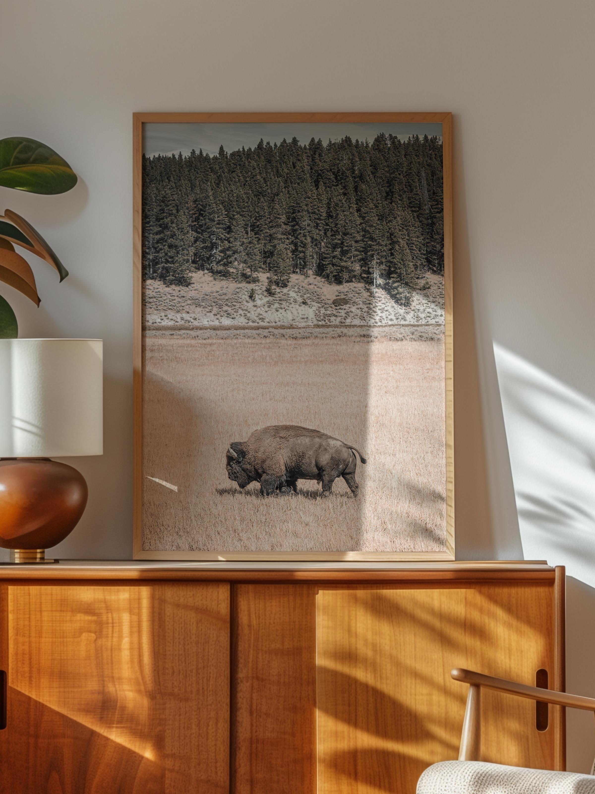 Rustic Çerçevesiz Poster, İskandinav Kahverengi Poster, NO:303 Bufalo Fotoğraf, Dikey