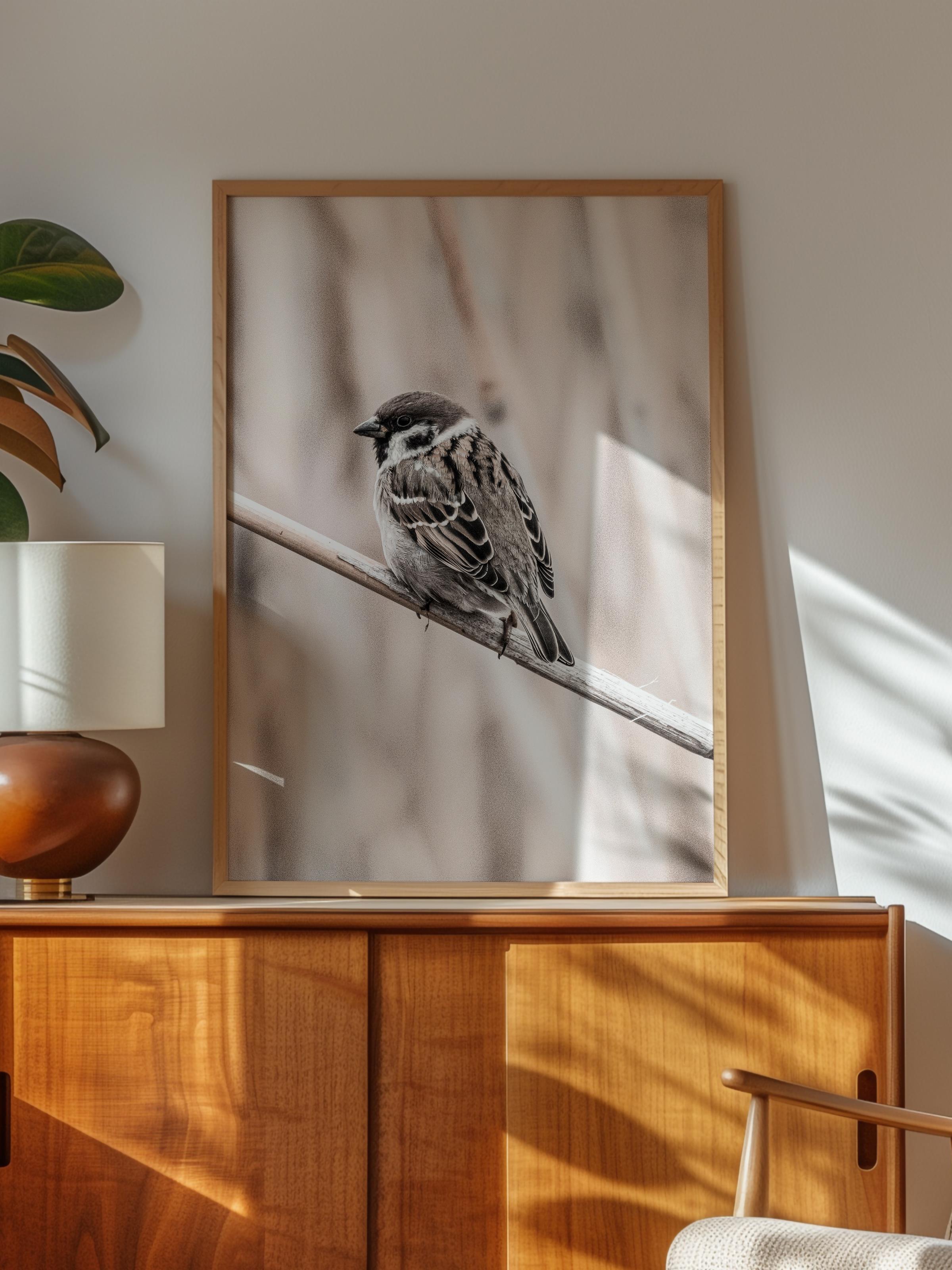 Rustic Çerçevesiz Poster, İskandinav Kahverengi Poster, NO:304 Kuş Fotoğraf, Dikey