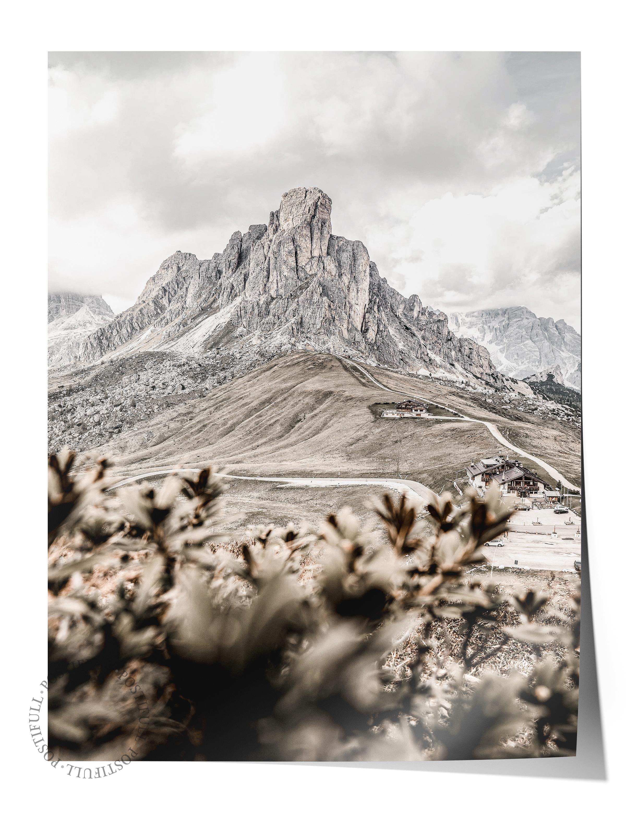 Rustic Çerçevesiz Poster, İskandinav Kahverengi Poster, NO:307 Dağlar ve Çalılar Fotoğraf, Dikey