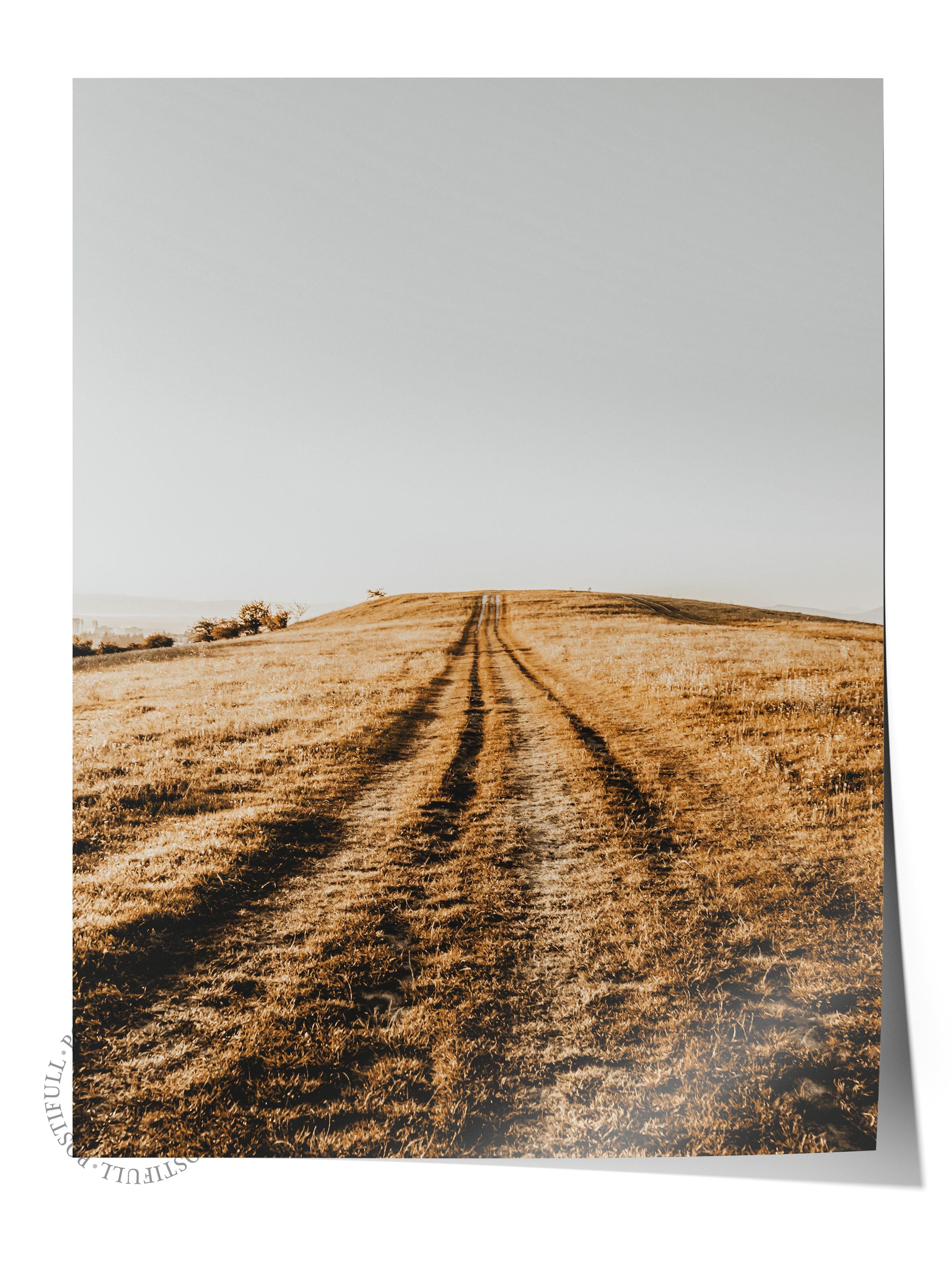 Rustic Çerçevesiz Poster, İskandinav Kahverengi Poster, NO:31 Tarlada Yol Fotoğraf, Dikey