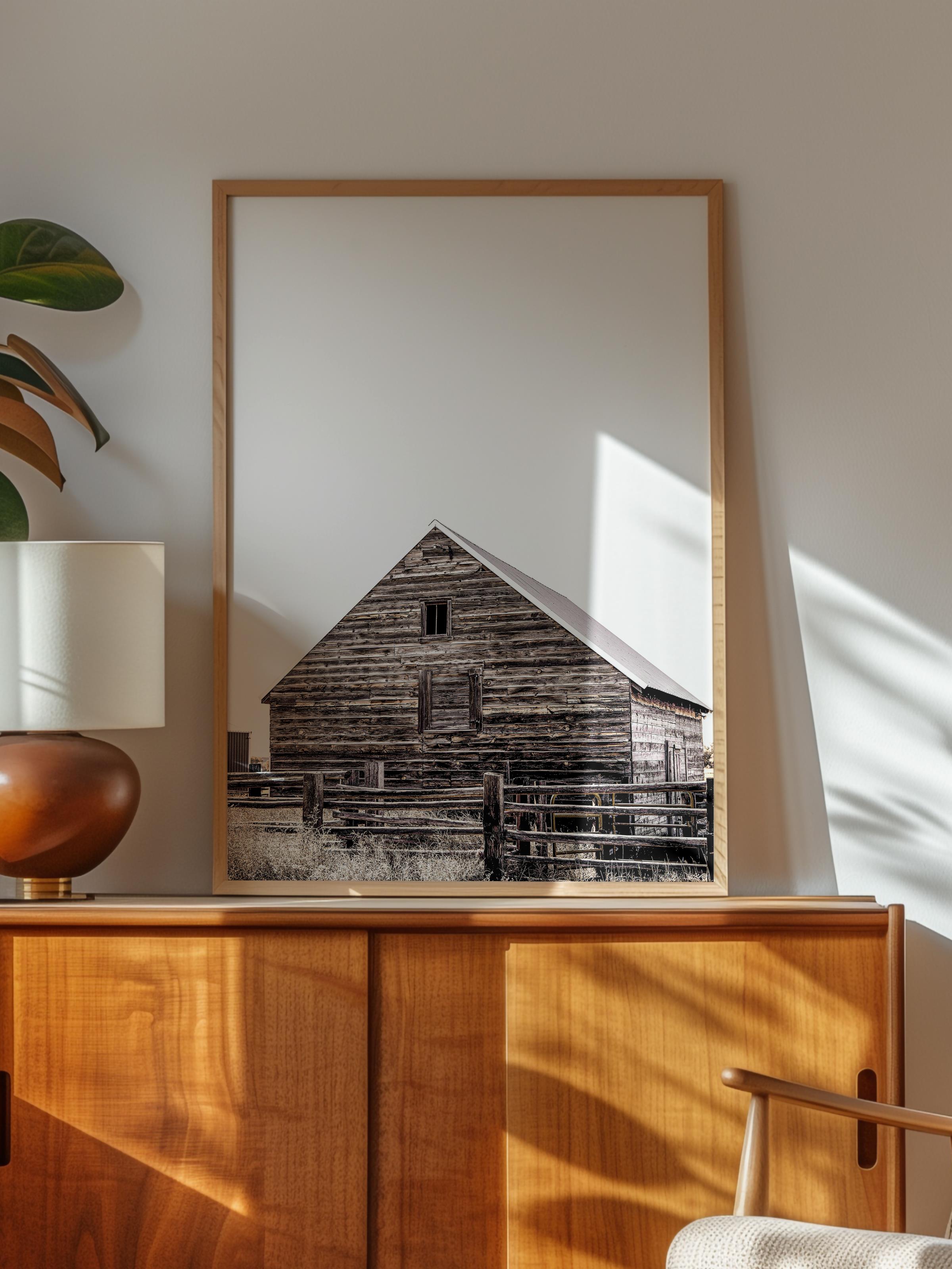 Rustic Çerçevesiz Poster, İskandinav Kahverengi Poster, NO:312 Ahır Fotoğraf, Dikey