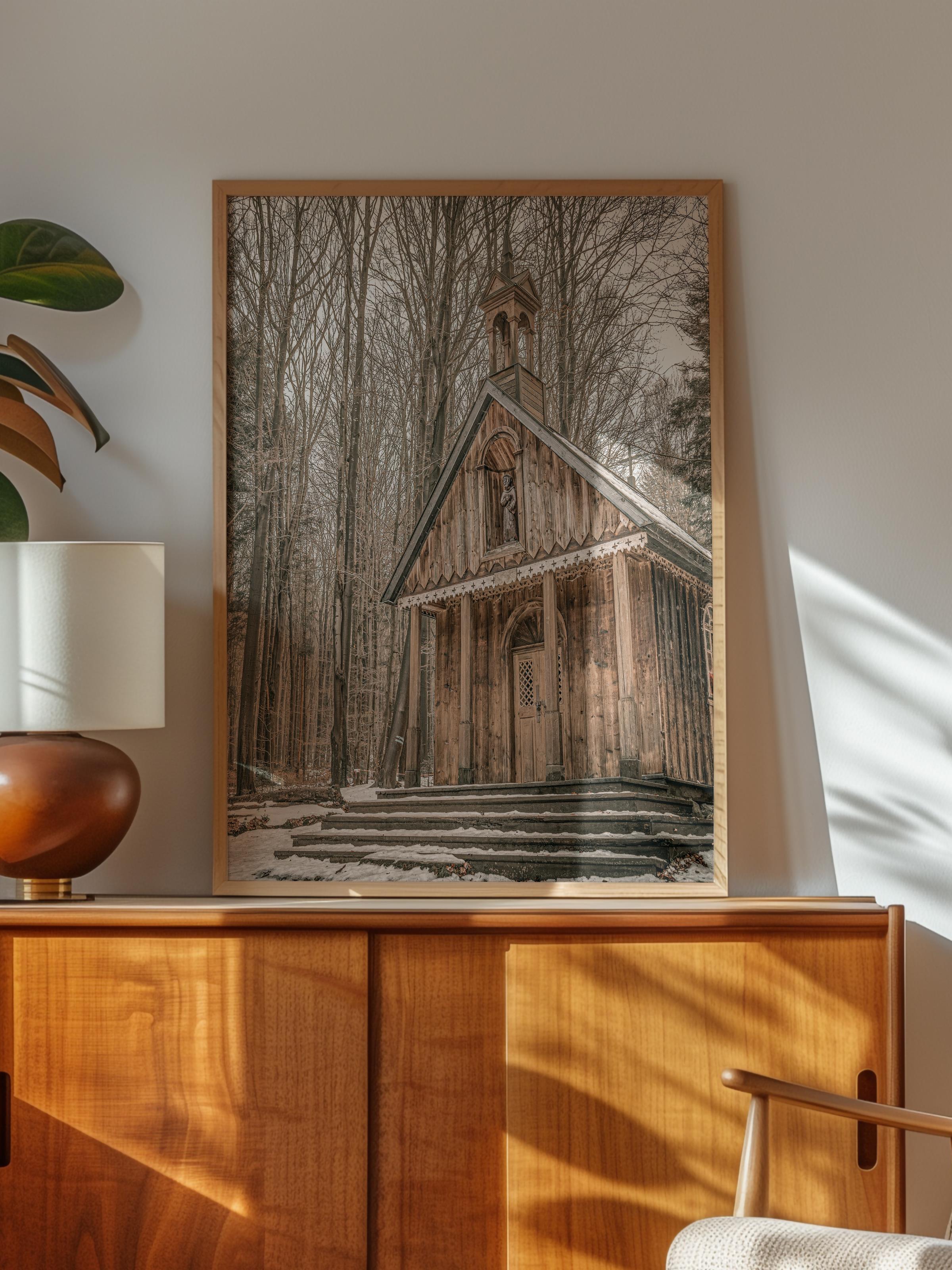 Rustic Çerçevesiz Poster, İskandinav Kahverengi Poster, NO:313 Kulübe Fotoğraf, Dikey