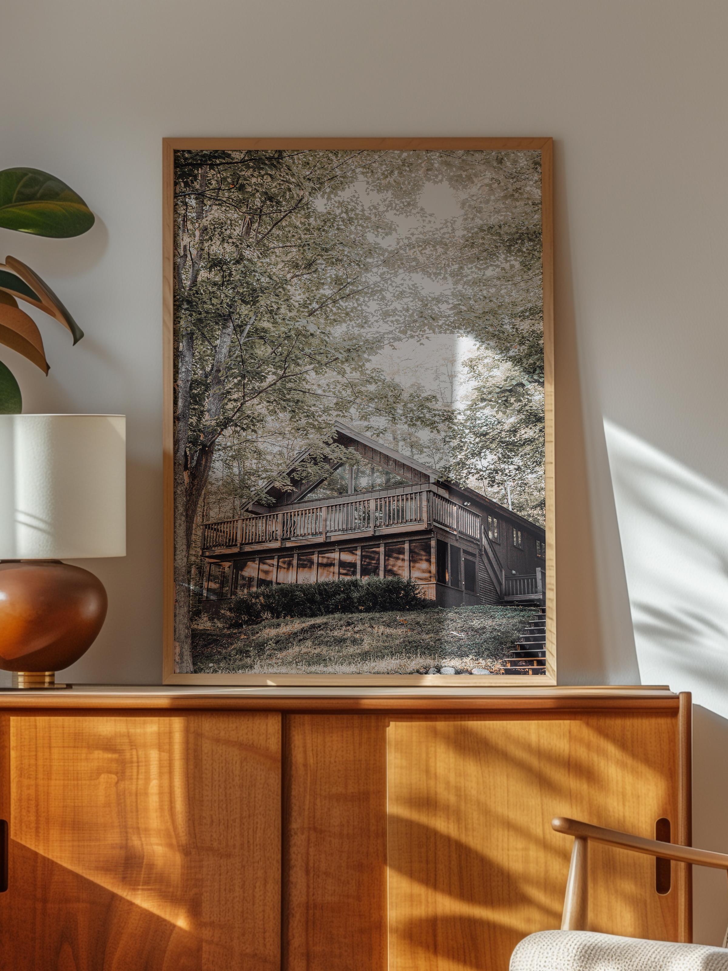 Rustic Çerçevesiz Poster, İskandinav Kahverengi Poster, NO:318 Kulübe Fotoğraf, Dikey