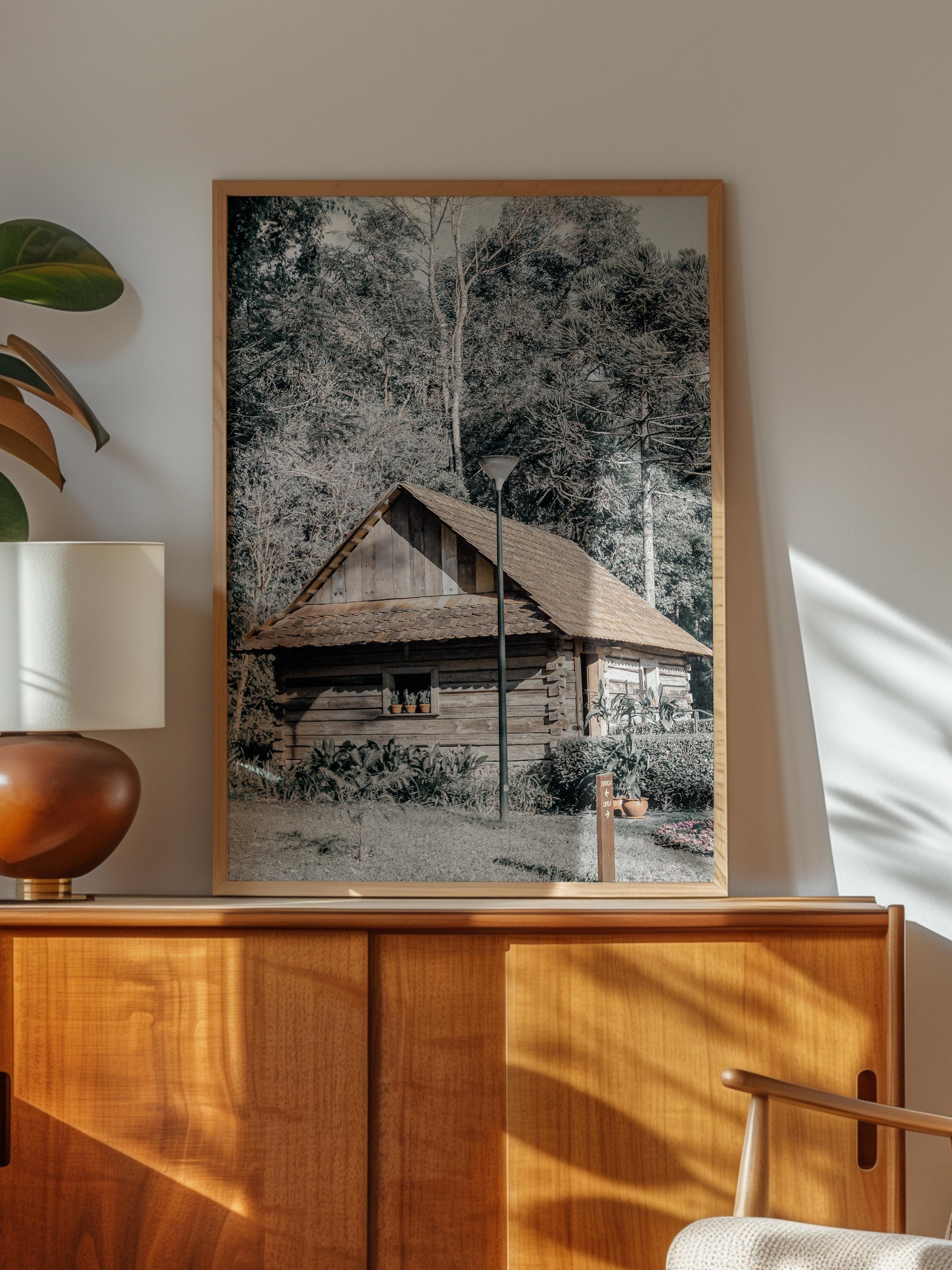 Rustic Çerçevesiz Poster, İskandinav Kahverengi Poster, NO:322 Kulübe Fotoğraf, Dikey