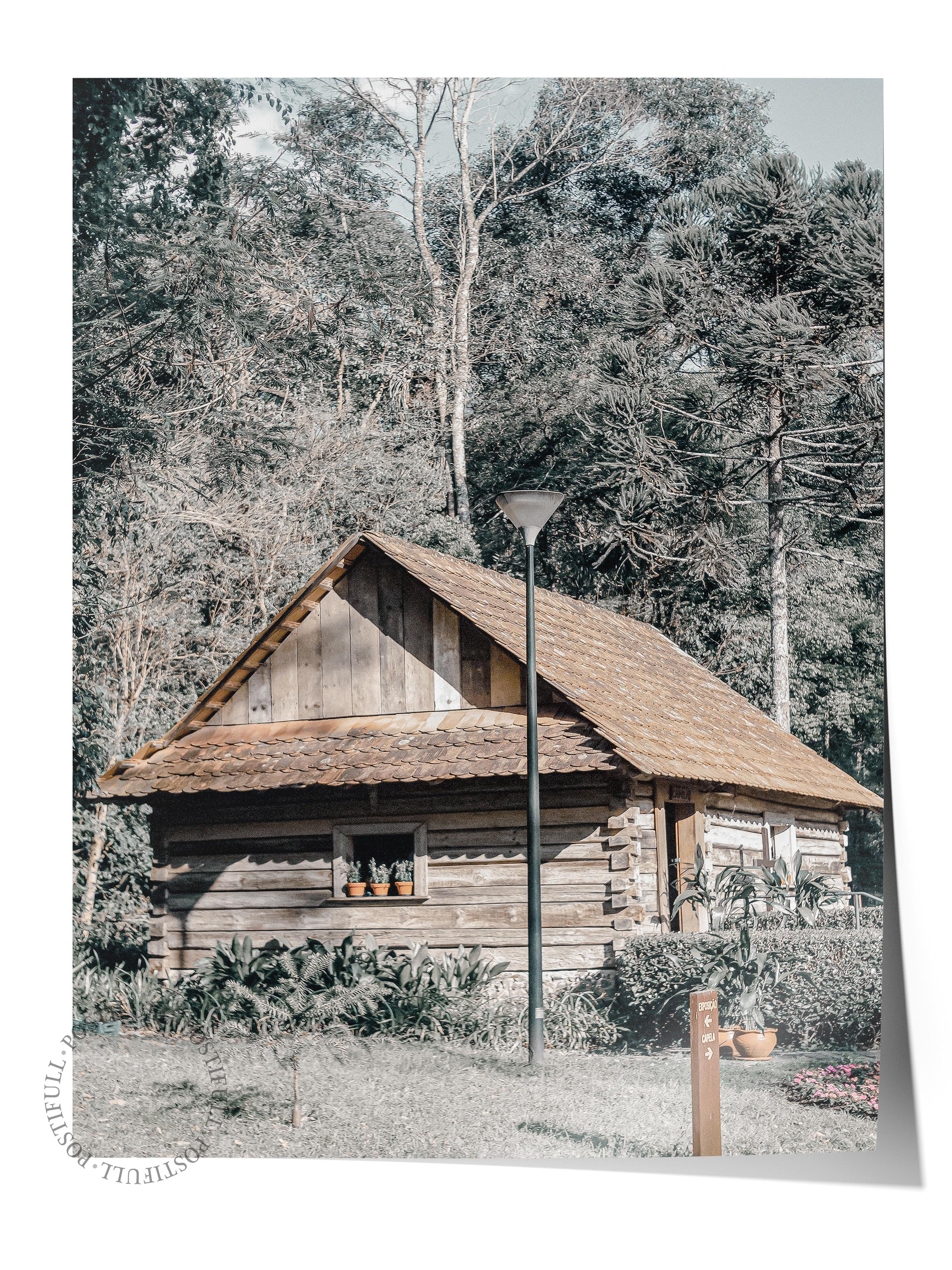 Rustic Çerçevesiz Poster, İskandinav Kahverengi Poster, NO:322 Kulübe Fotoğraf, Dikey
