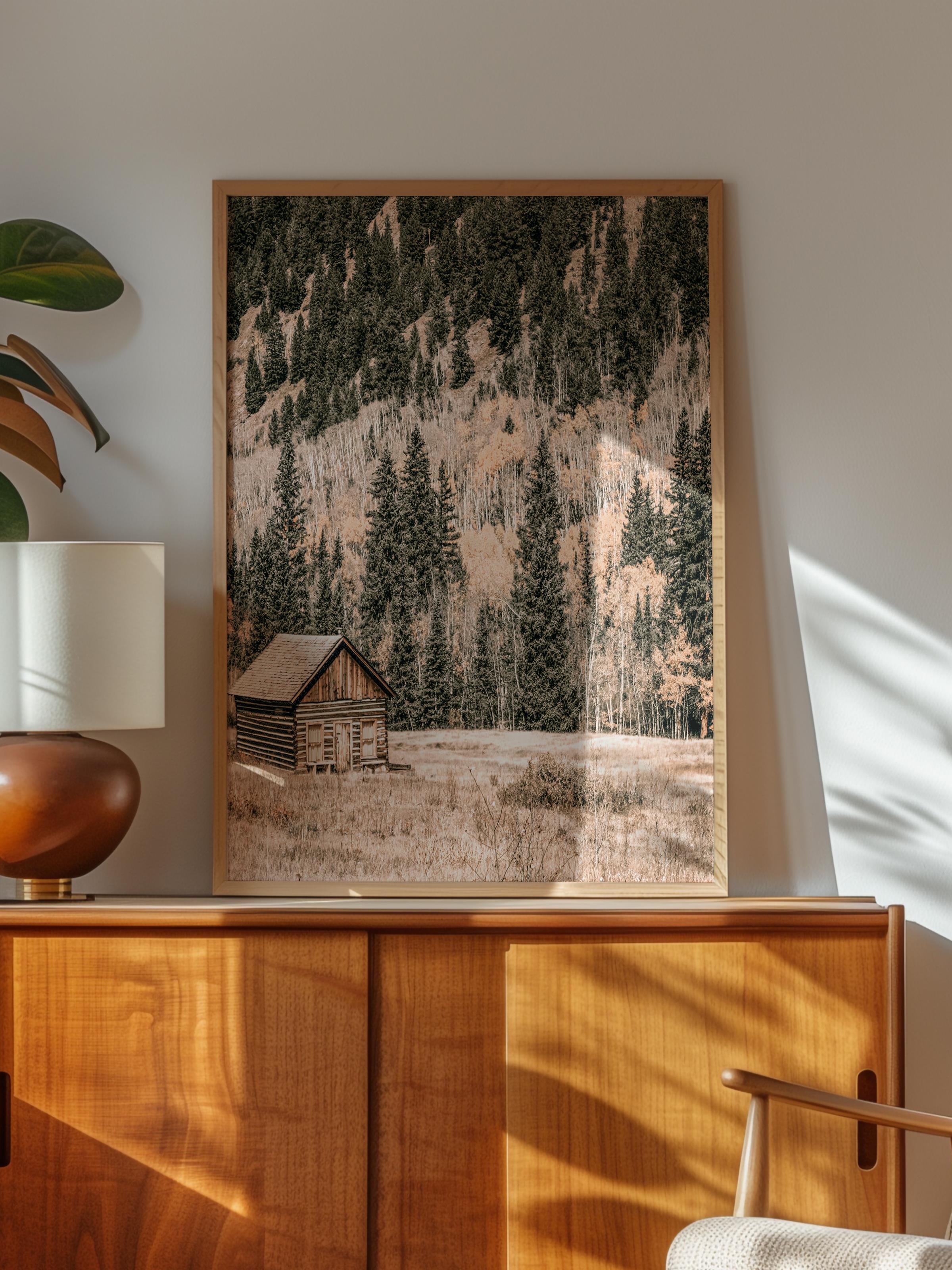 Rustic Çerçevesiz Poster, İskandinav Kahverengi Poster, NO:337 Kulübe Fotoğraf, Dikey