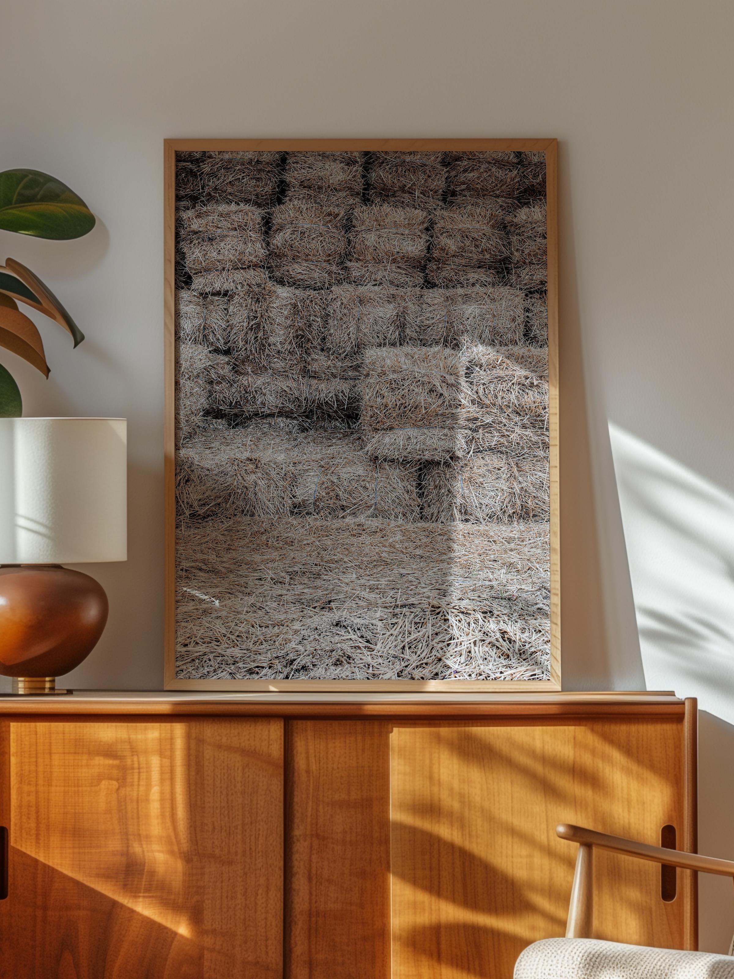 Rustic Çerçevesiz Poster, İskandinav Kahverengi Poster, NO:339 Saman Balyaları Fotoğraf, Dikey