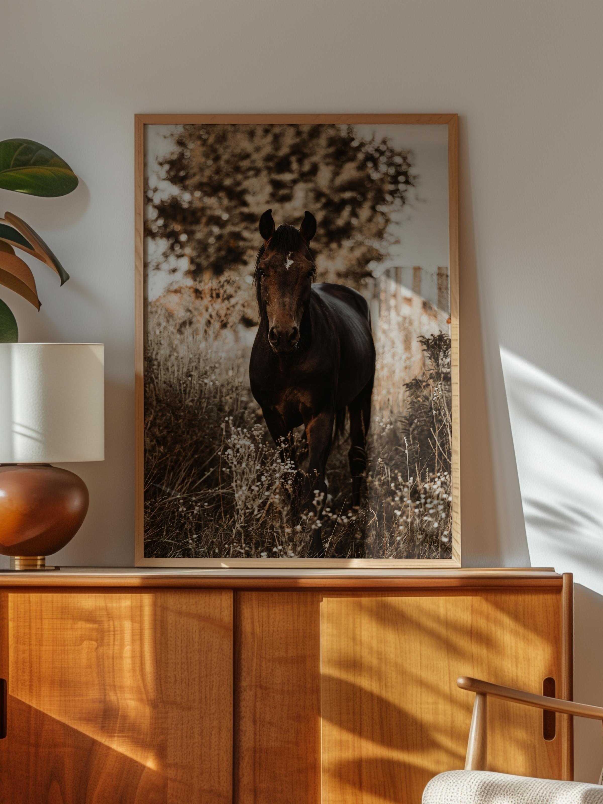Rustic Çerçevesiz Poster, İskandinav Kahverengi Poster, NO:34 At Fotoğraf, Dikey