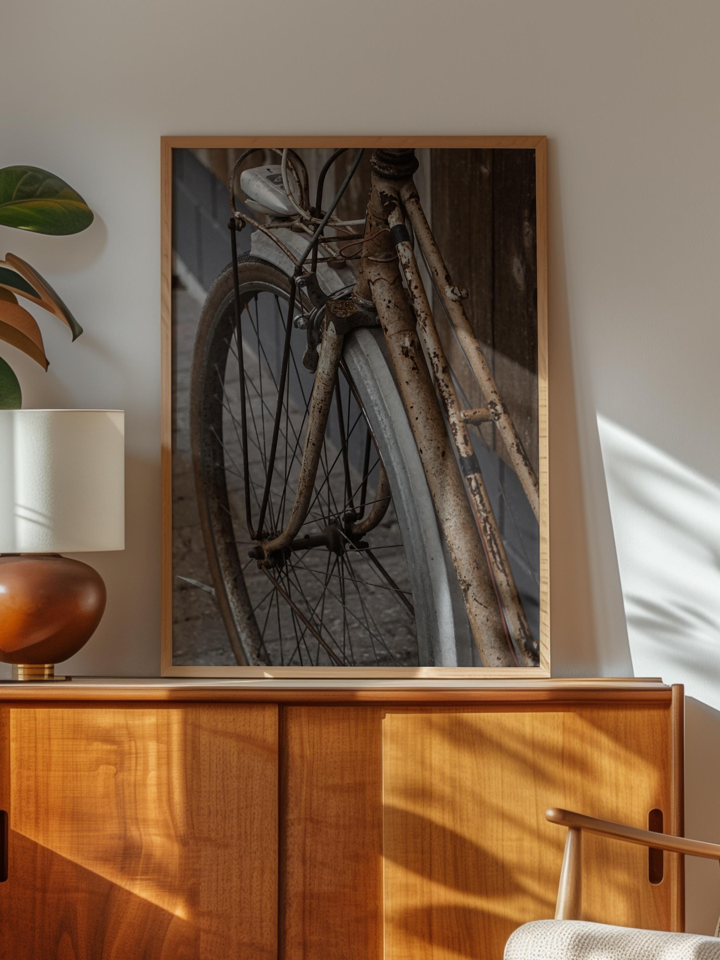 Rustic Çerçevesiz Poster, İskandinav Kahverengi Poster, NO:35 Eski Bisiklet Fotoğraf, Dikey
