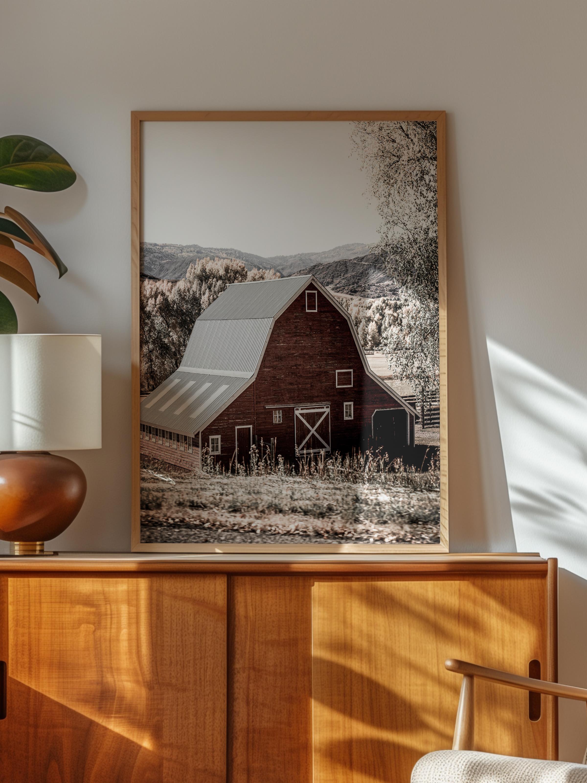 Rustic Çerçevesiz Poster, İskandinav Kahverengi Poster, NO:350 Ahır Fotoğraf, Dikey