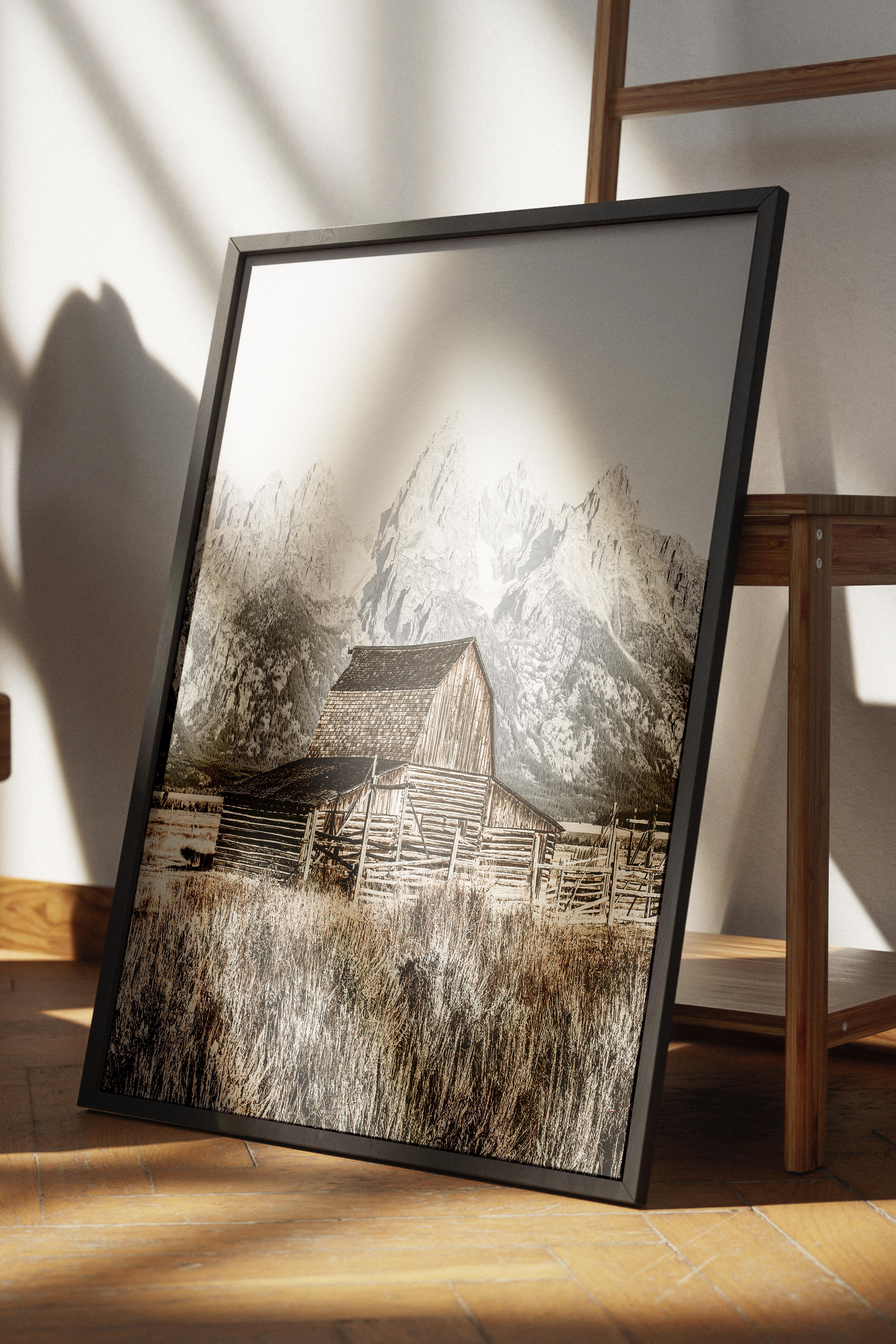 Rustic Çerçevesiz Poster, İskandinav Kahverengi Poster, NO:356 Ahır Fotoğraf, Dikey