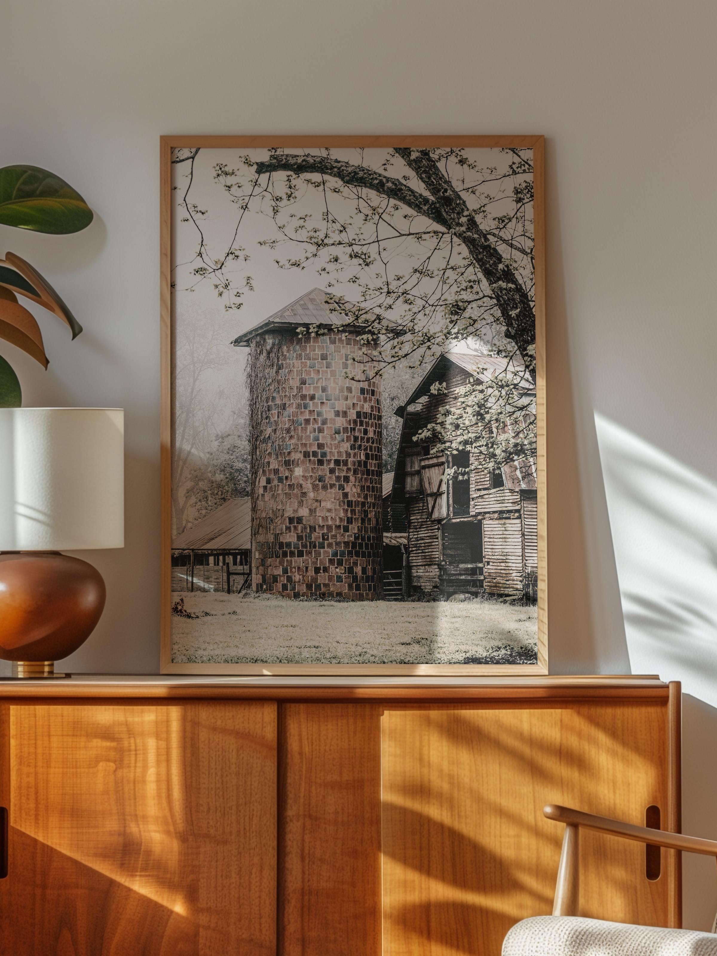 Rustic Çerçevesiz Poster, İskandinav Kahverengi Poster, NO:369 Silo Fotoğraf, Dikey