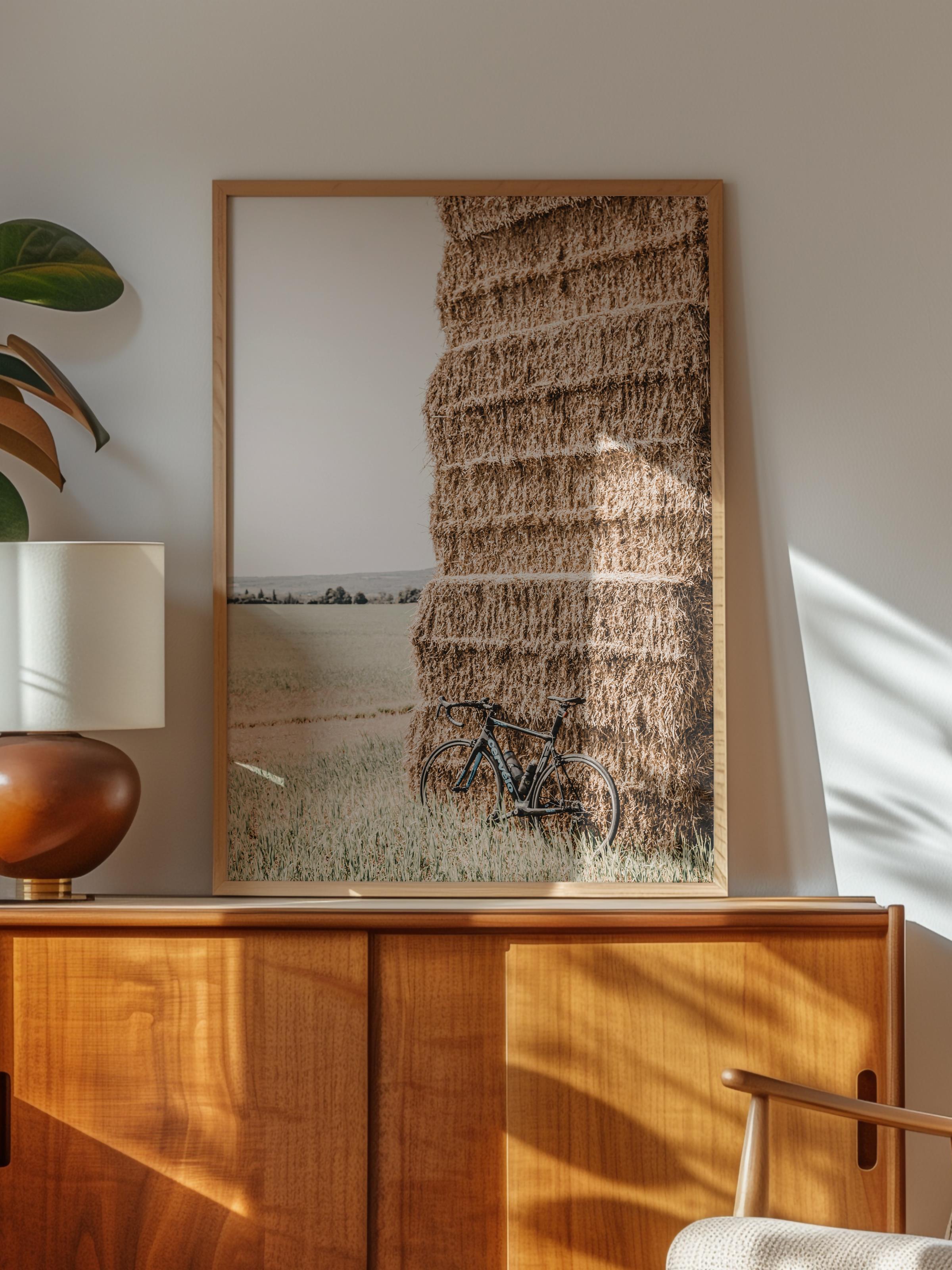 Rustic Çerçevesiz Poster, İskandinav Kahverengi Poster, NO:376 Saman Balyası Fotoğraf, Dikey