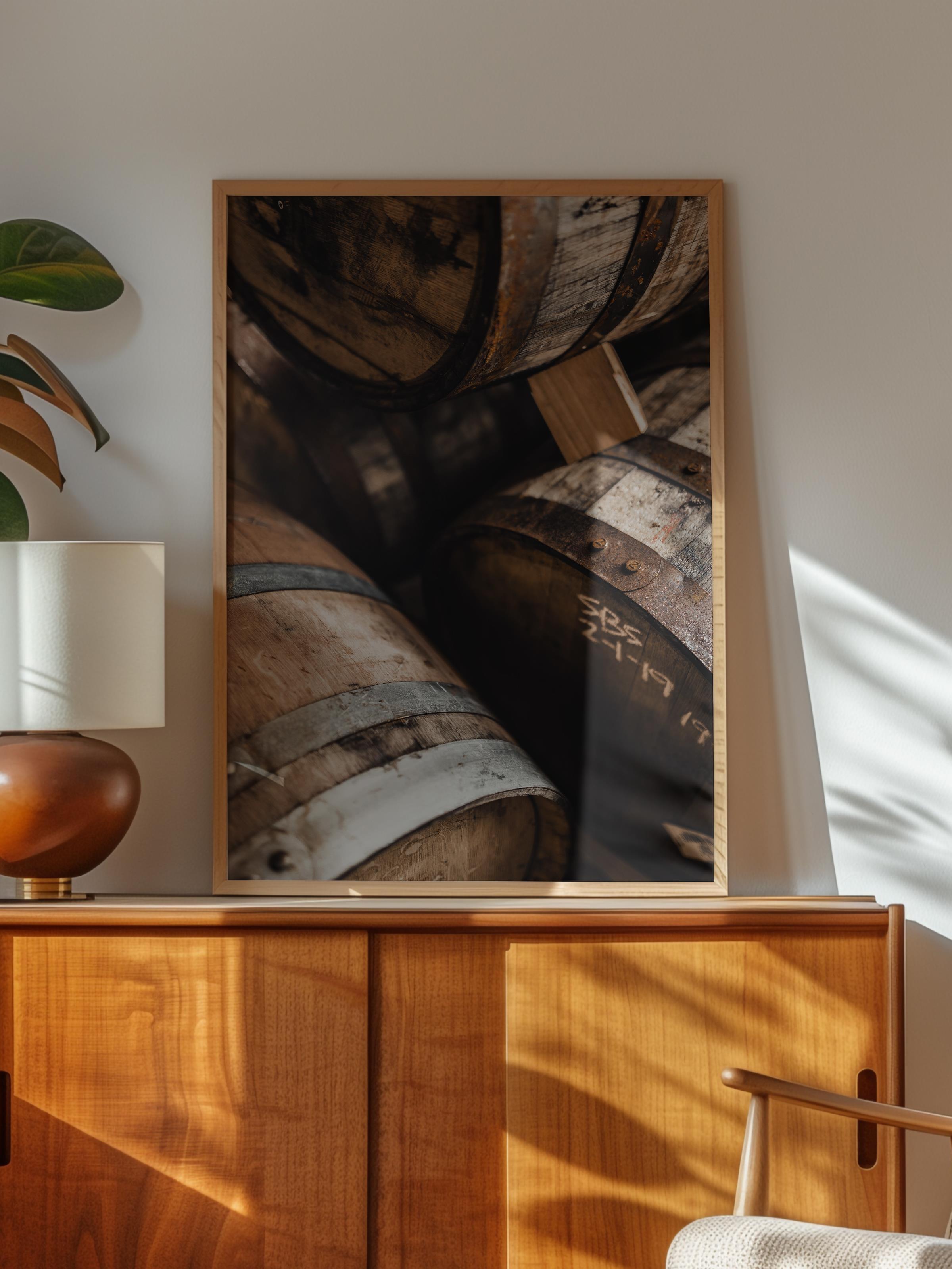 Rustic Çerçevesiz Poster, İskandinav Kahverengi Poster, NO:38 Yakın Plan Fıçı Fotoğraf, Dikey