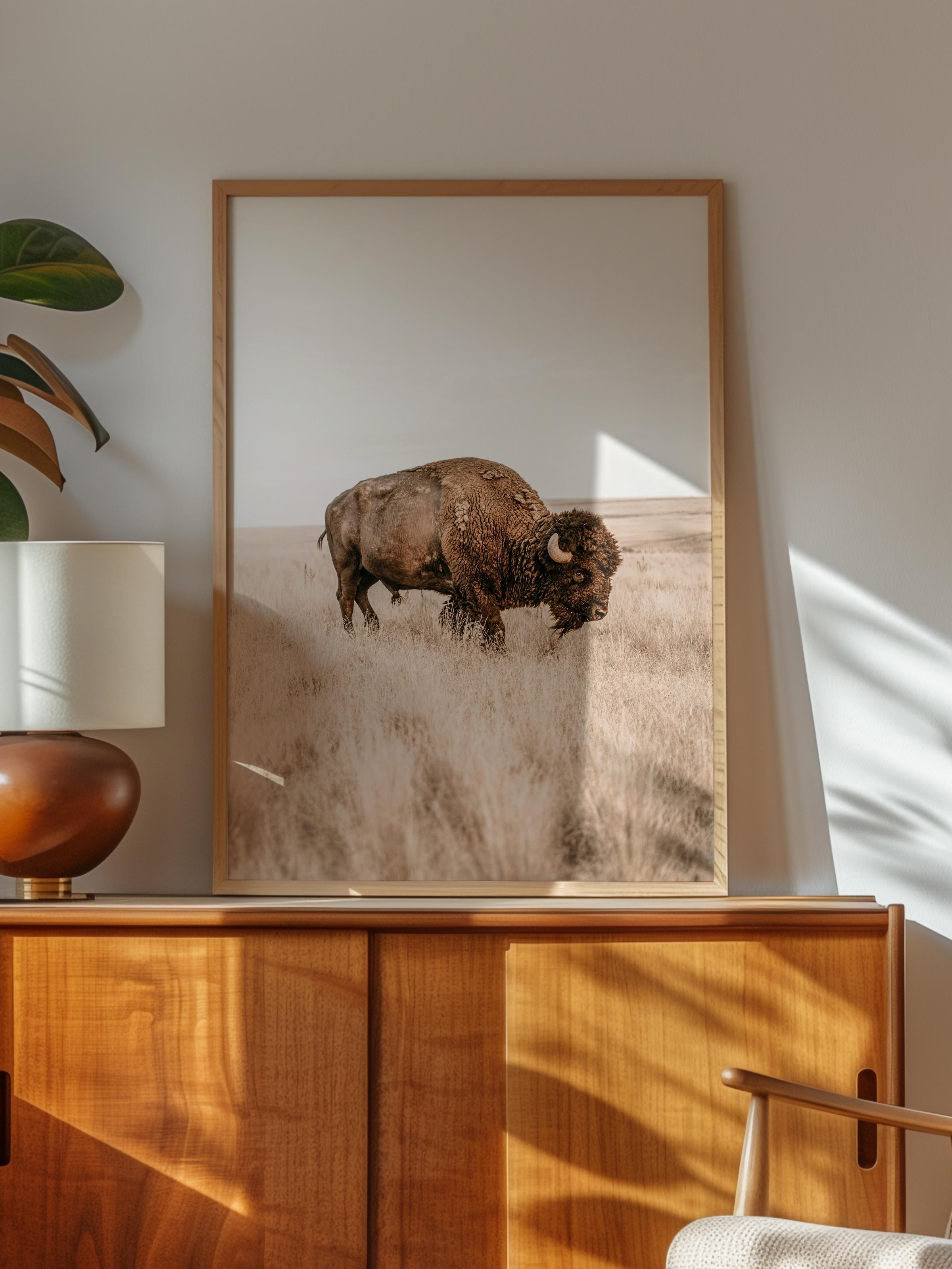 Rustic Çerçevesiz Poster, İskandinav Kahverengi Poster, NO:380 Bison Fotoğraf, Dikey