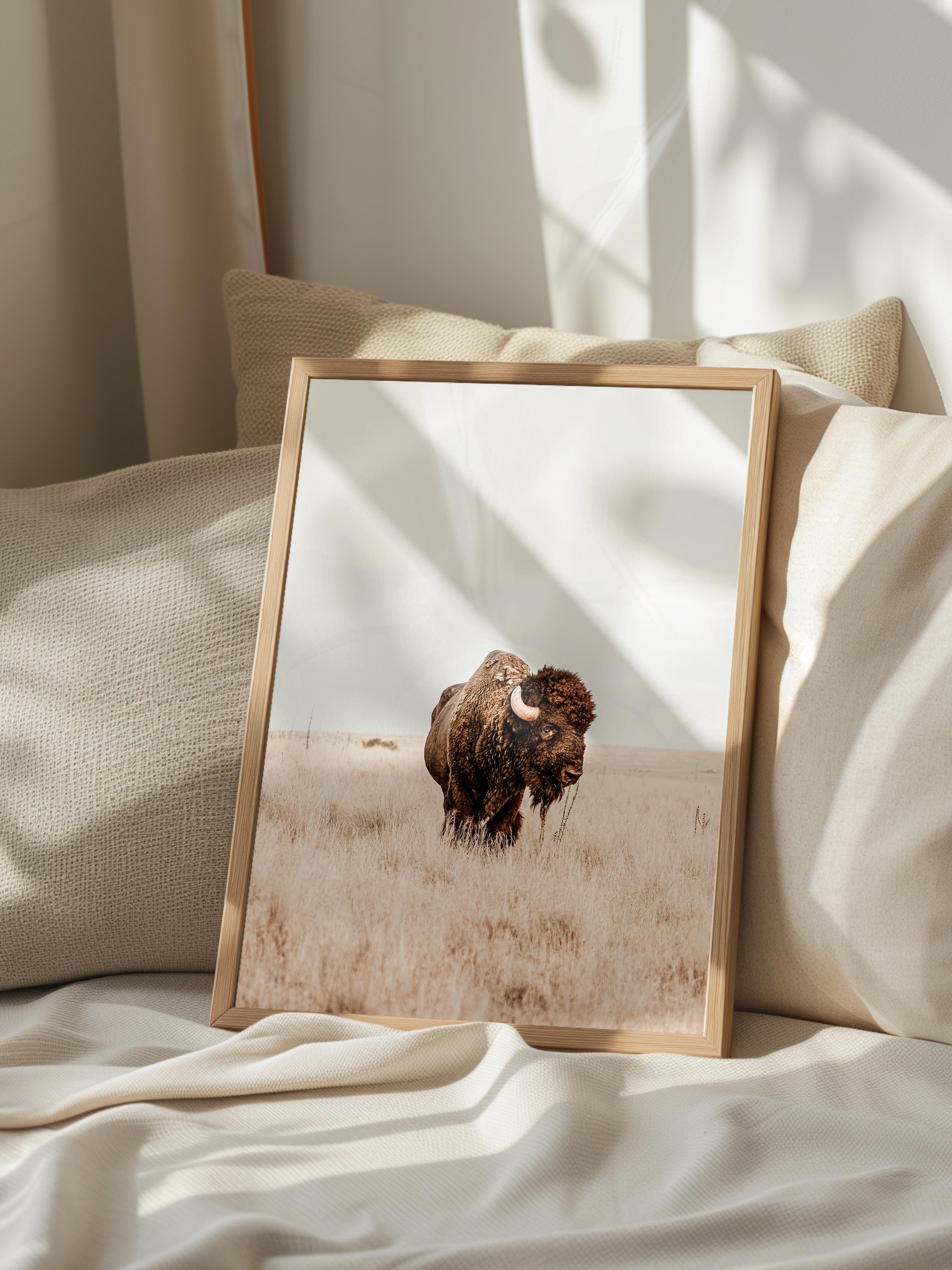 Rustic Çerçevesiz Poster, İskandinav Kahverengi Poster, NO:382 Bison Fotoğraf, Dikey