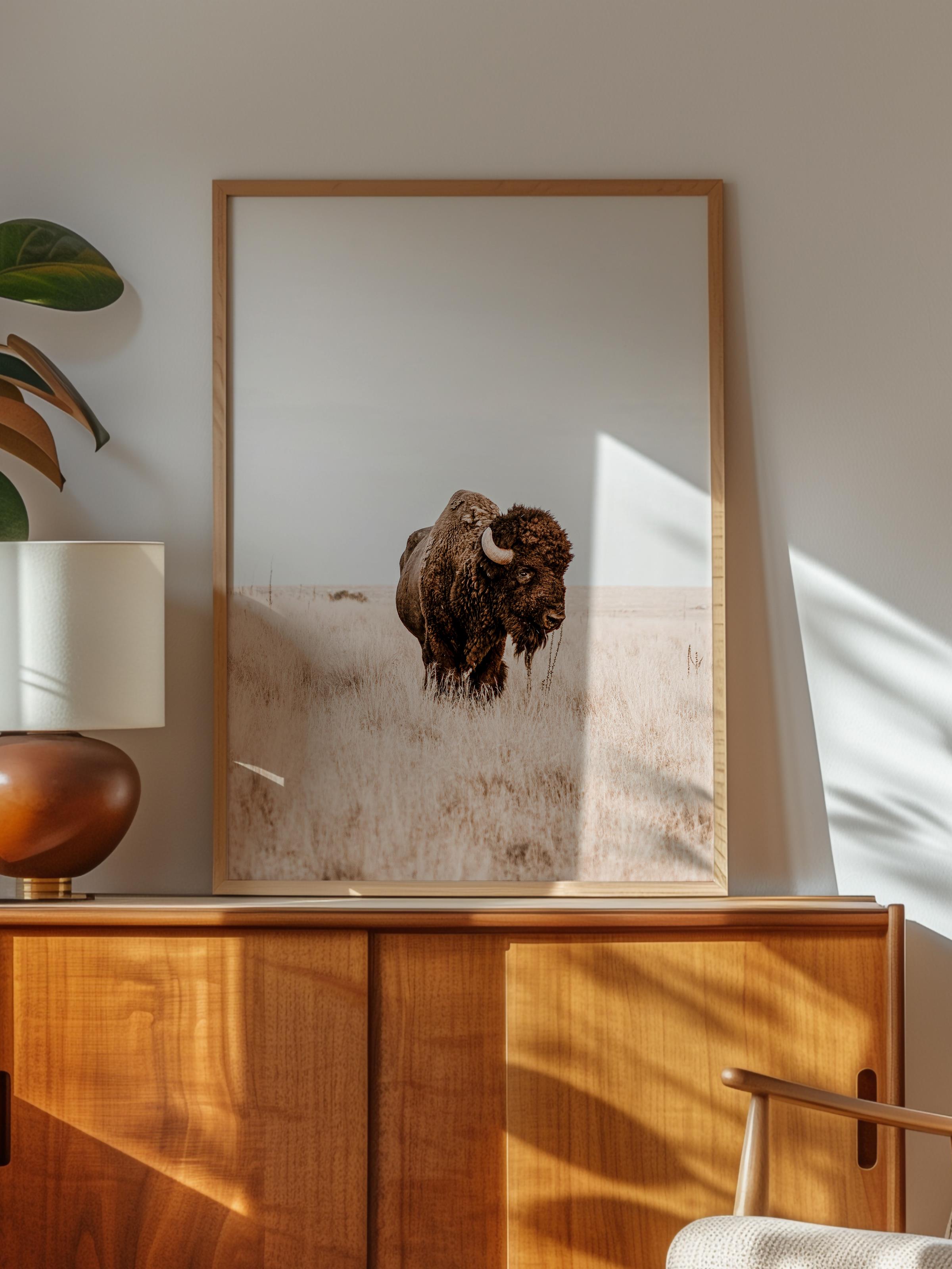 Rustic Çerçevesiz Poster, İskandinav Kahverengi Poster, NO:382 Bison Fotoğraf, Dikey