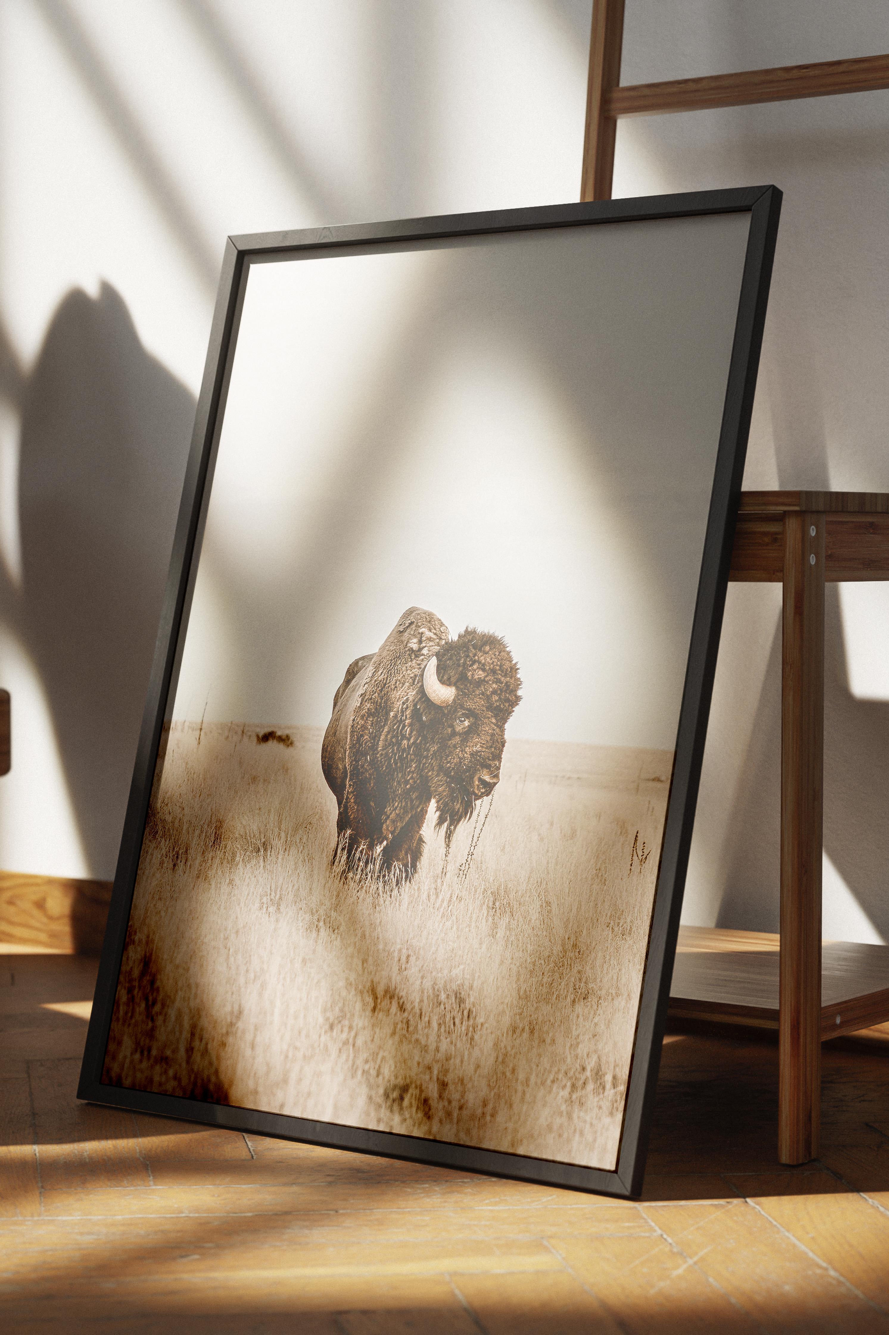 Rustic Çerçevesiz Poster, İskandinav Kahverengi Poster, NO:382 Bison Fotoğraf, Dikey