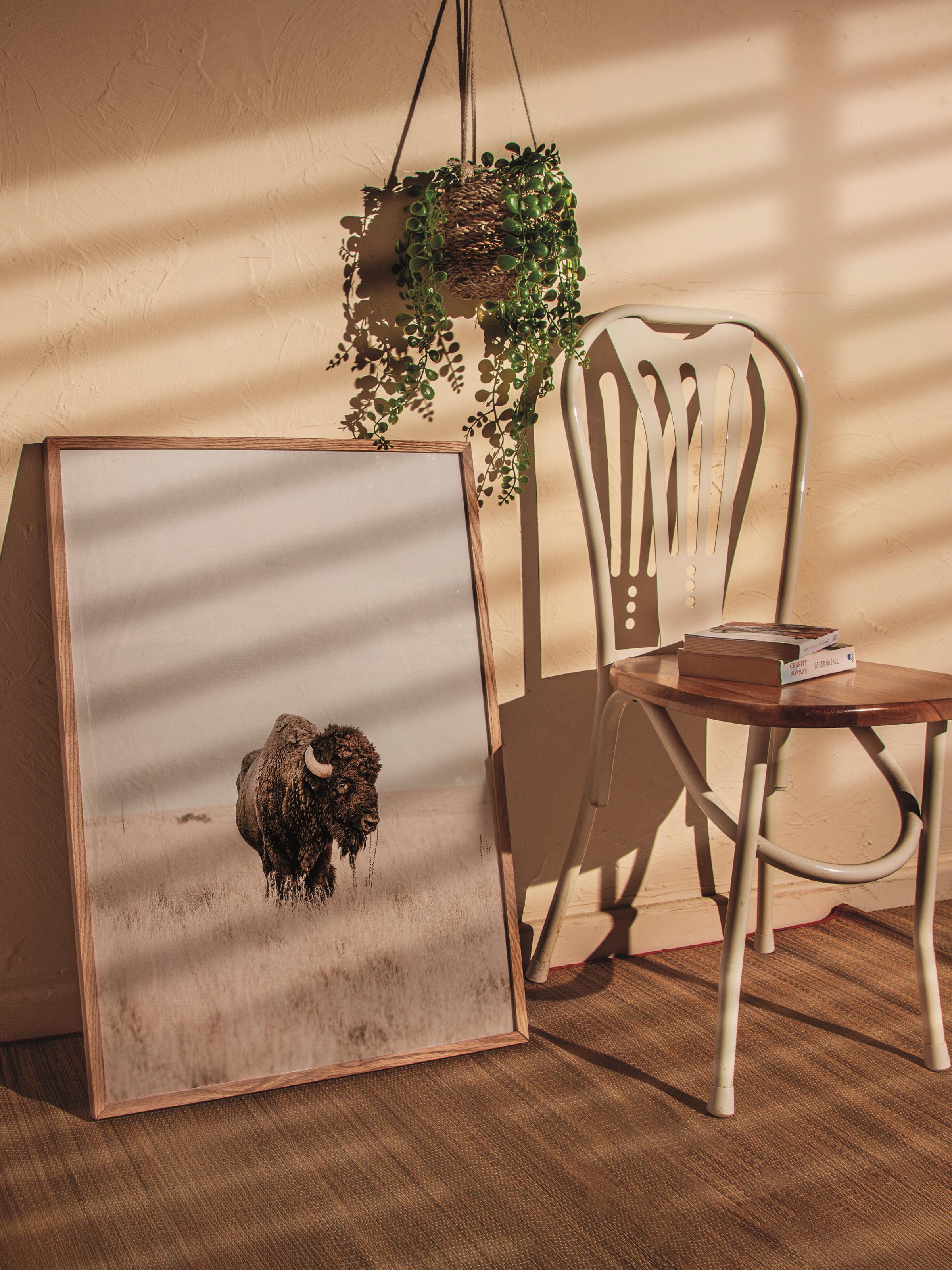 Rustic Çerçevesiz Poster, İskandinav Kahverengi Poster, NO:382 Bison Fotoğraf, Dikey
