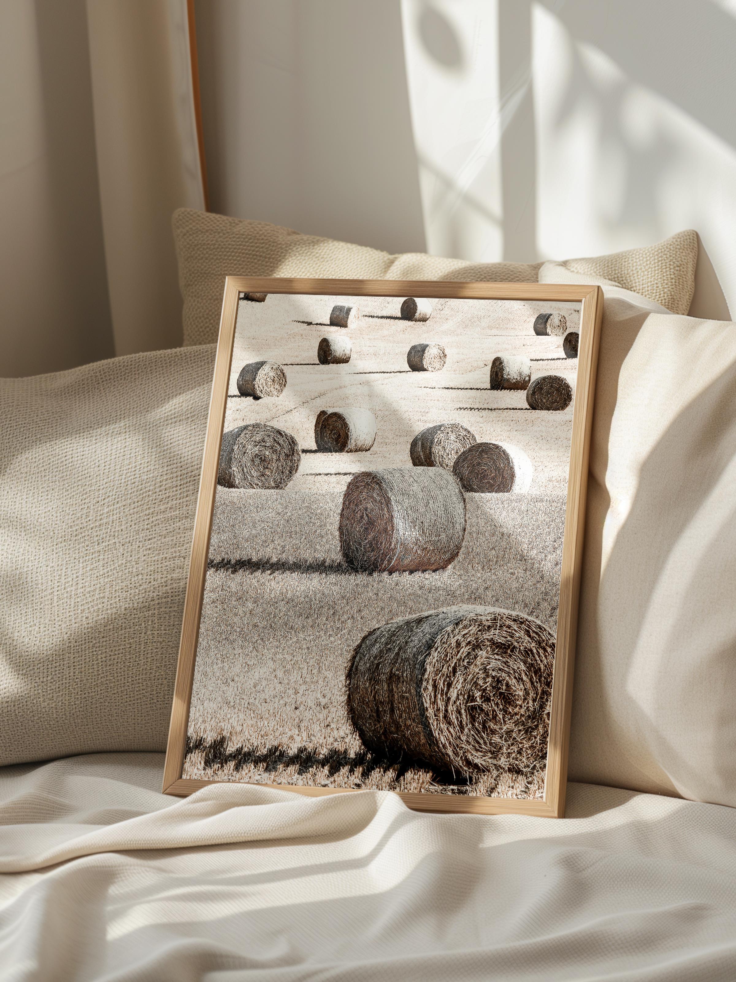 Rustic Çerçevesiz Poster, İskandinav Kahverengi Poster, NO:383 Saman Balyaları Fotoğraf, Dikey