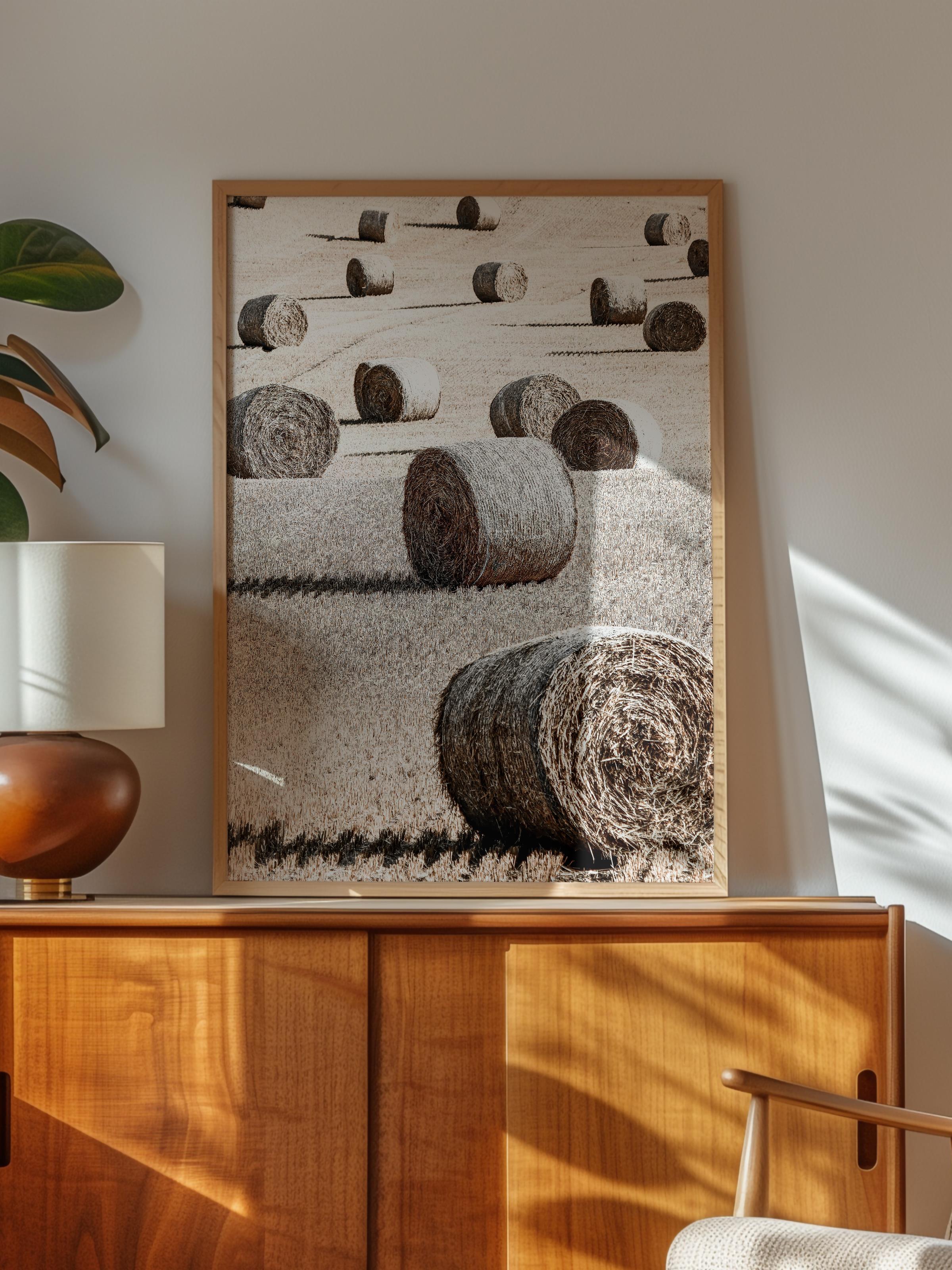Rustic Çerçevesiz Poster, İskandinav Kahverengi Poster, NO:383 Saman Balyaları Fotoğraf, Dikey