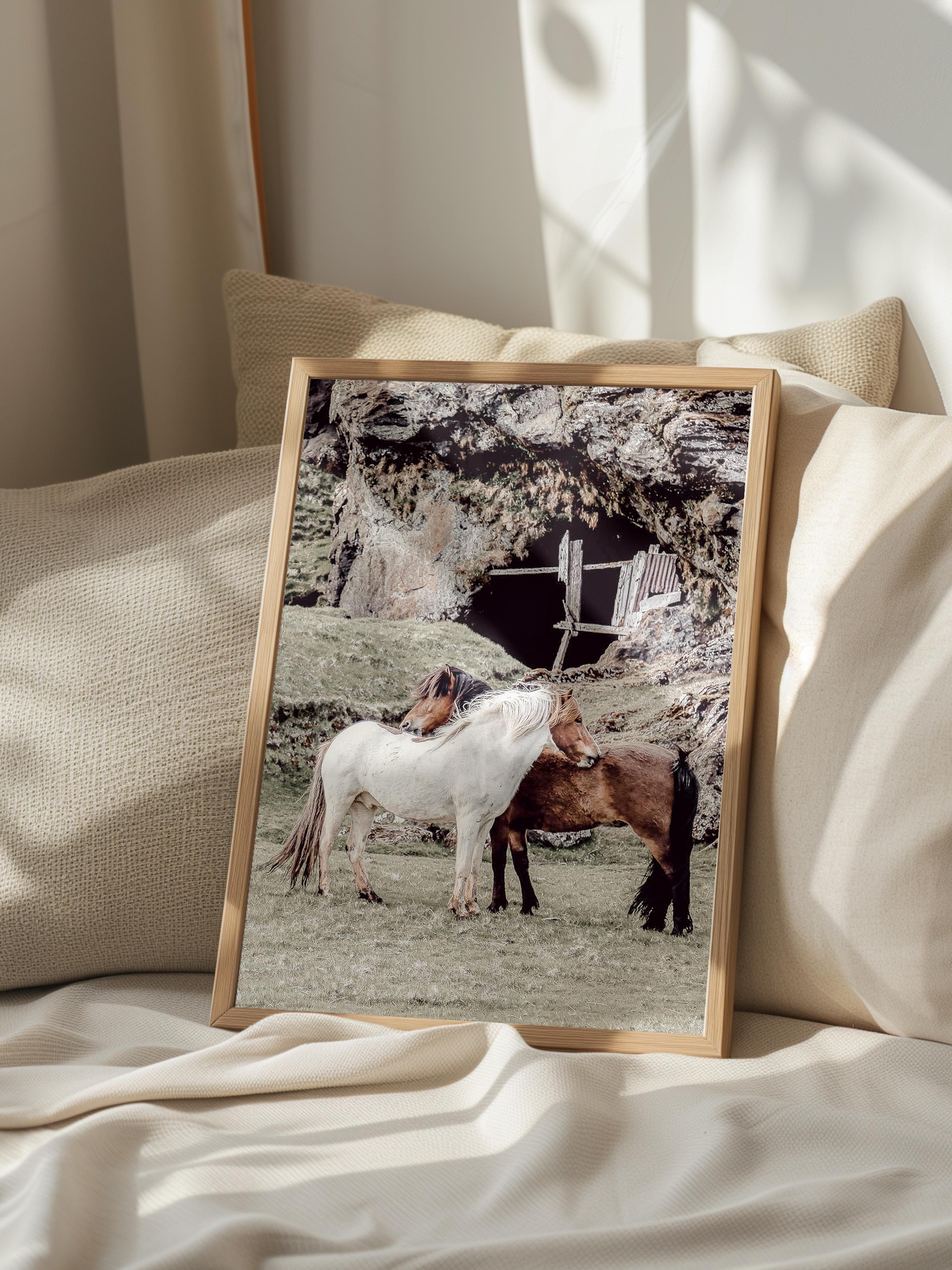 Rustic Çerçevesiz Poster, İskandinav Kahverengi Poster, NO:386 Atlar Fotoğraf, Dikey