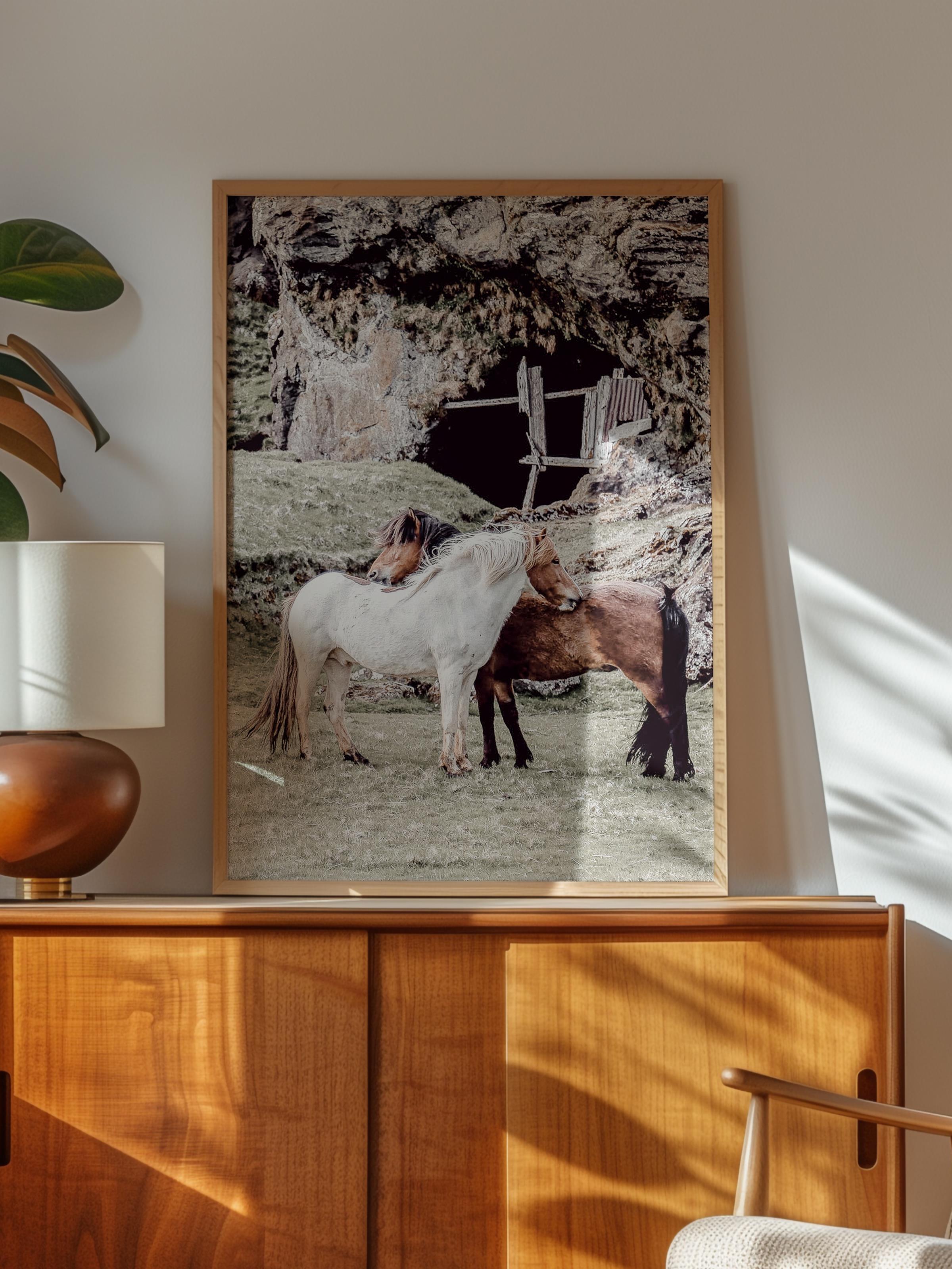 Rustic Çerçevesiz Poster, İskandinav Kahverengi Poster, NO:386 Atlar Fotoğraf, Dikey