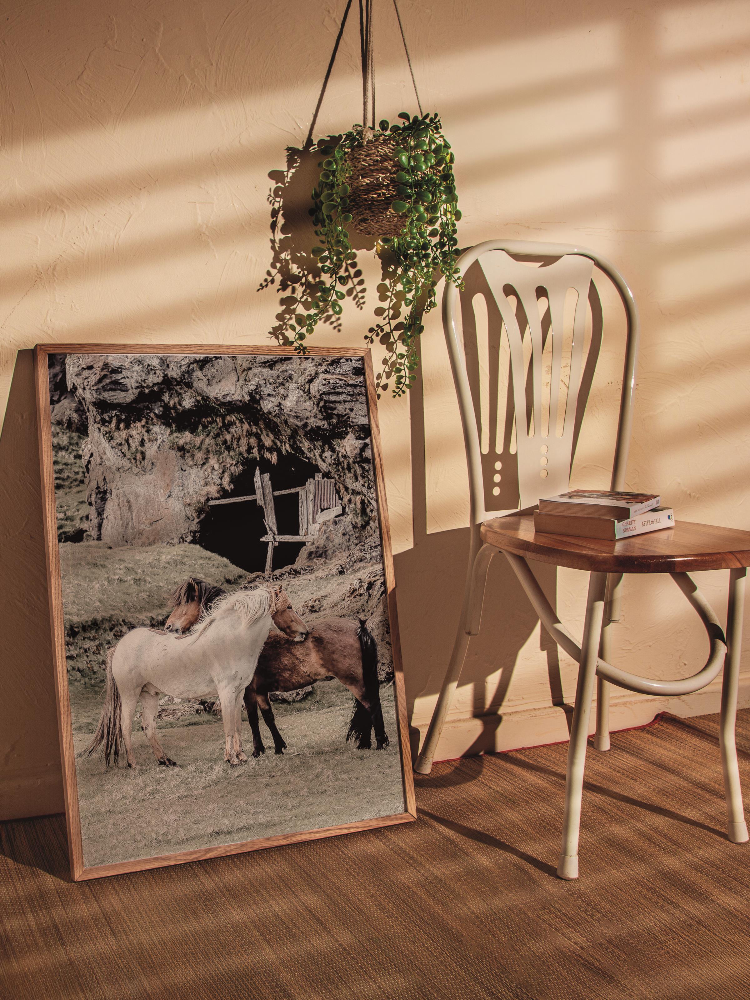 Rustic Çerçevesiz Poster, İskandinav Kahverengi Poster, NO:386 Atlar Fotoğraf, Dikey