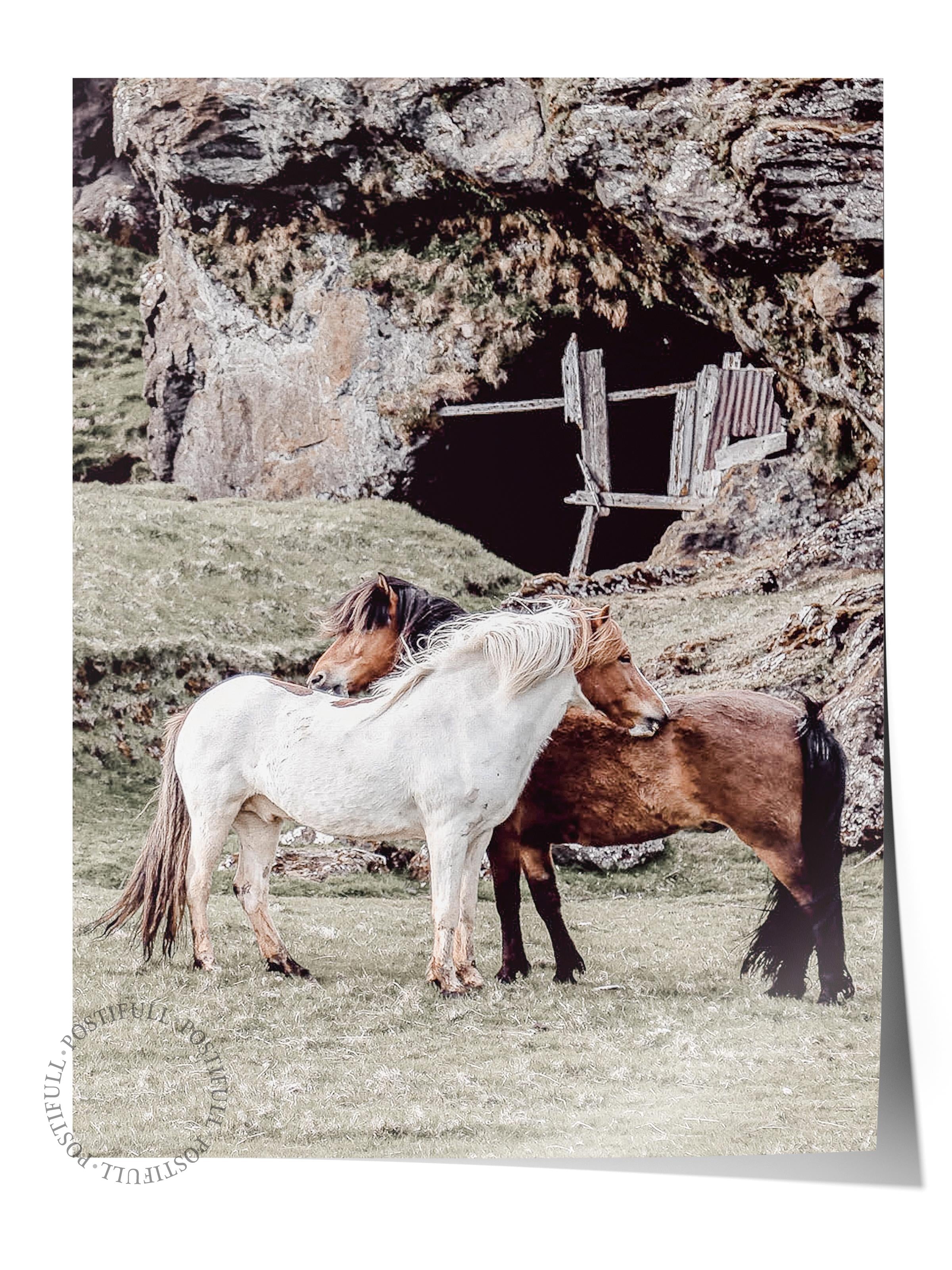 Rustic Çerçevesiz Poster, İskandinav Kahverengi Poster, NO:386 Atlar Fotoğraf, Dikey