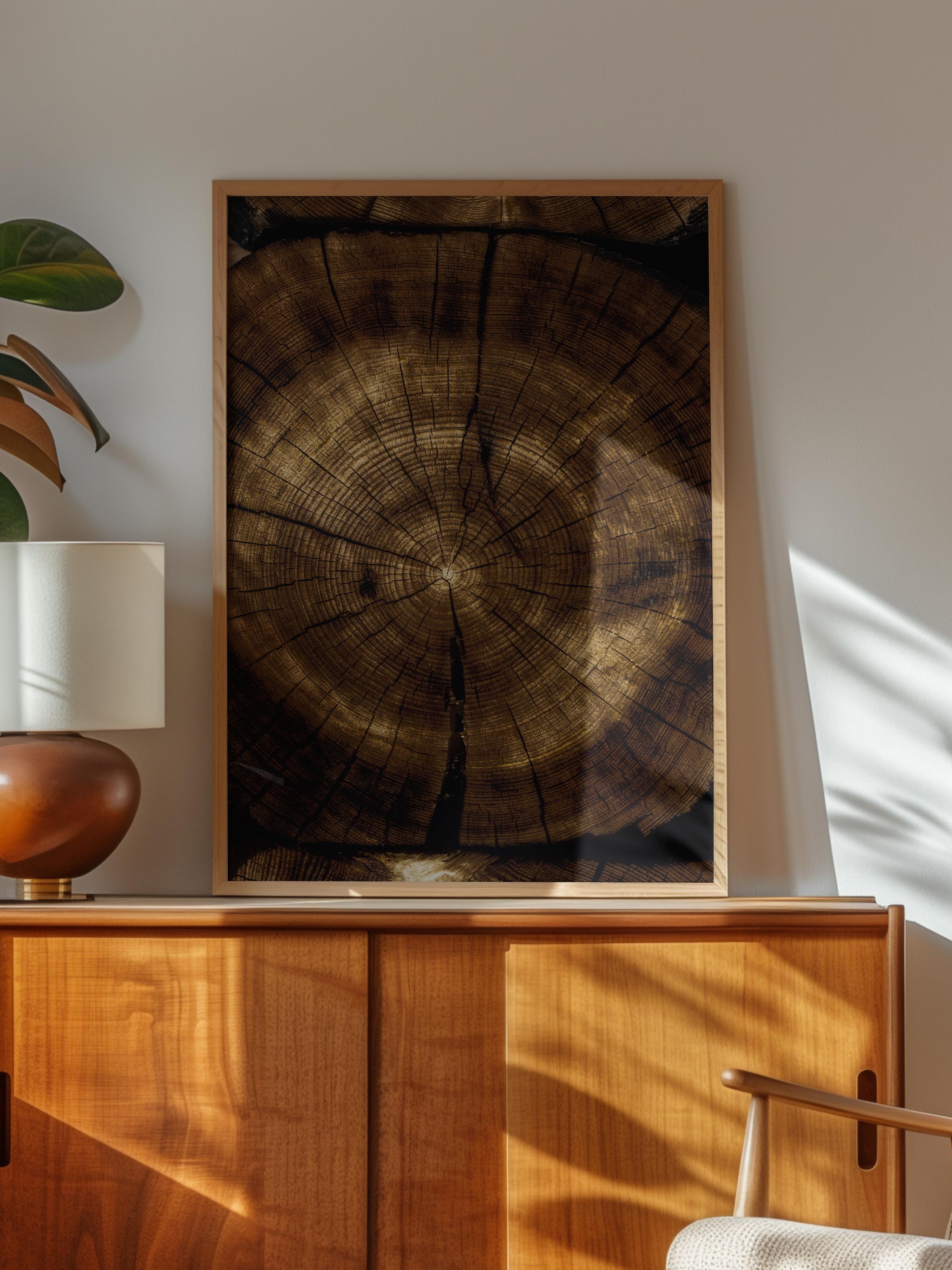 Rustic Çerçevesiz Poster, İskandinav Kahverengi Poster, NO:39 Ağaç Kesiti 1 Fotoğraf, Dikey