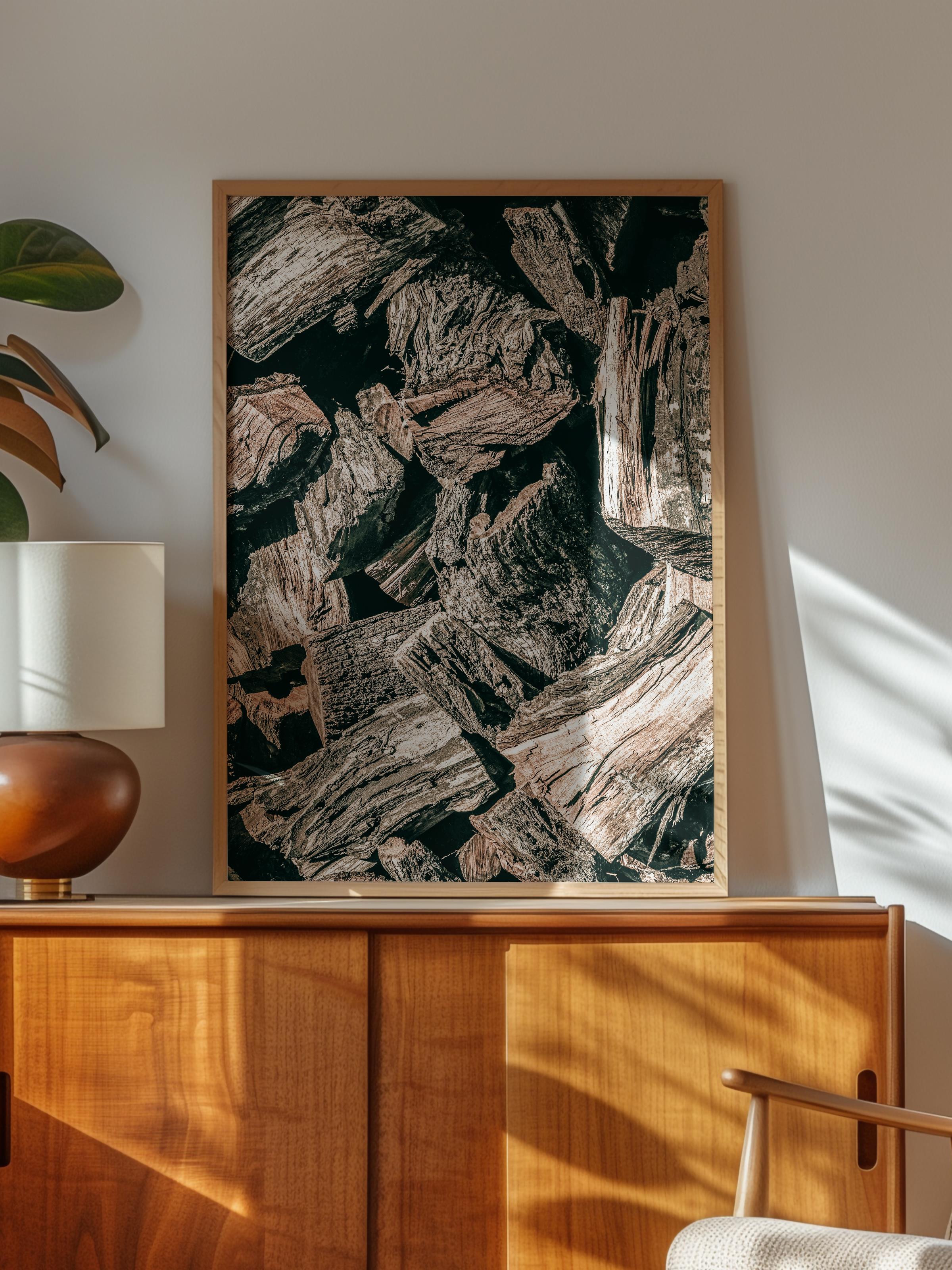 Rustic Çerçevesiz Poster, İskandinav Kahverengi Poster, NO:407 Odun Yığını Fotoğraf