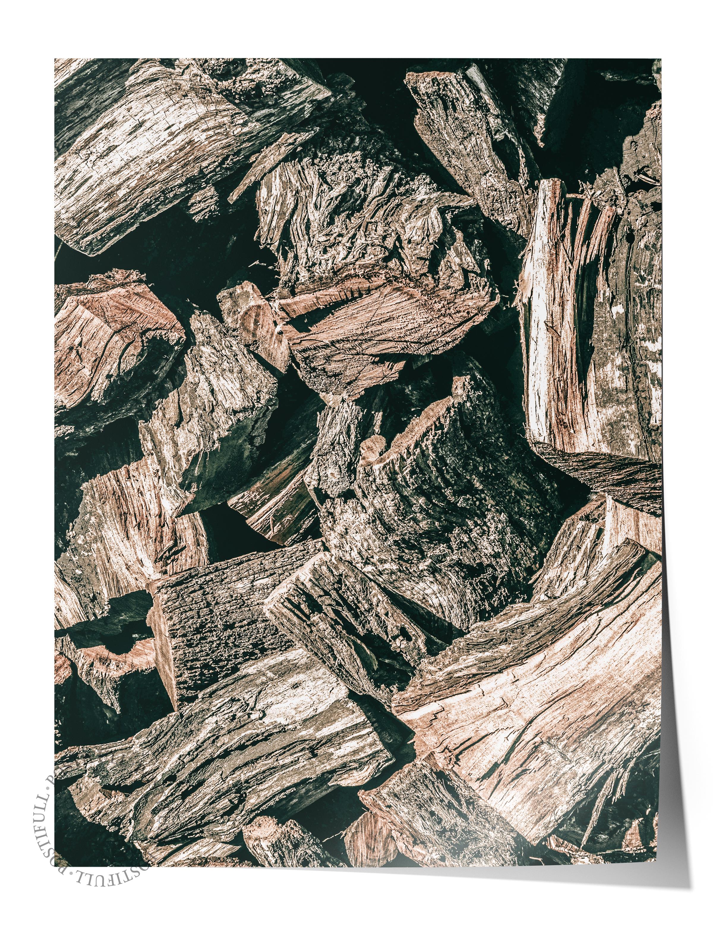 Rustic Çerçevesiz Poster, İskandinav Kahverengi Poster, NO:407 Odun Yığını Fotoğraf